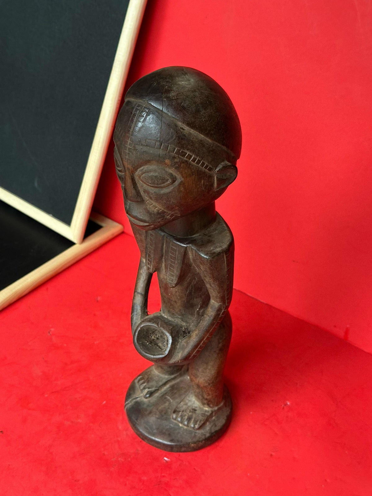 Vintage Tabwa Standing Female Figure Carved Wood DR Congo African Statue 13"