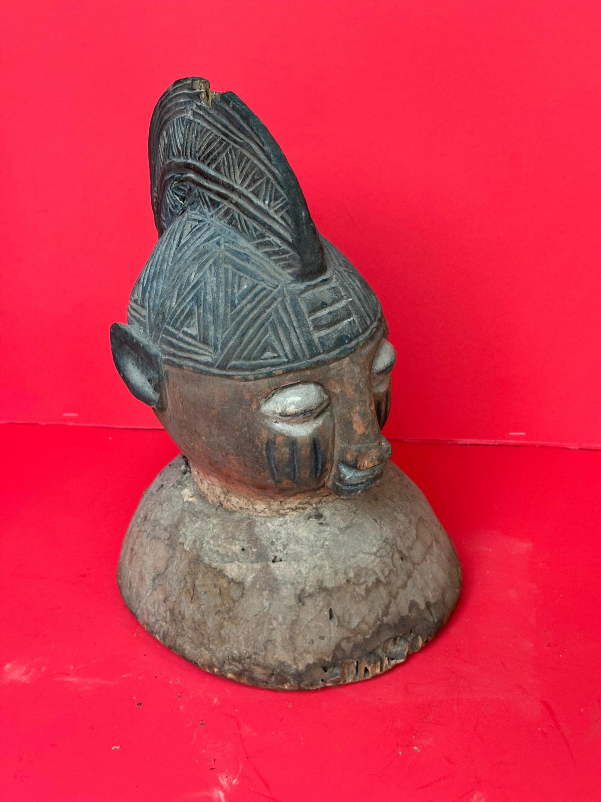 Vintage Yoruba Gelede Masquerade Head Crest - Elaborate Coiffure (12.5")