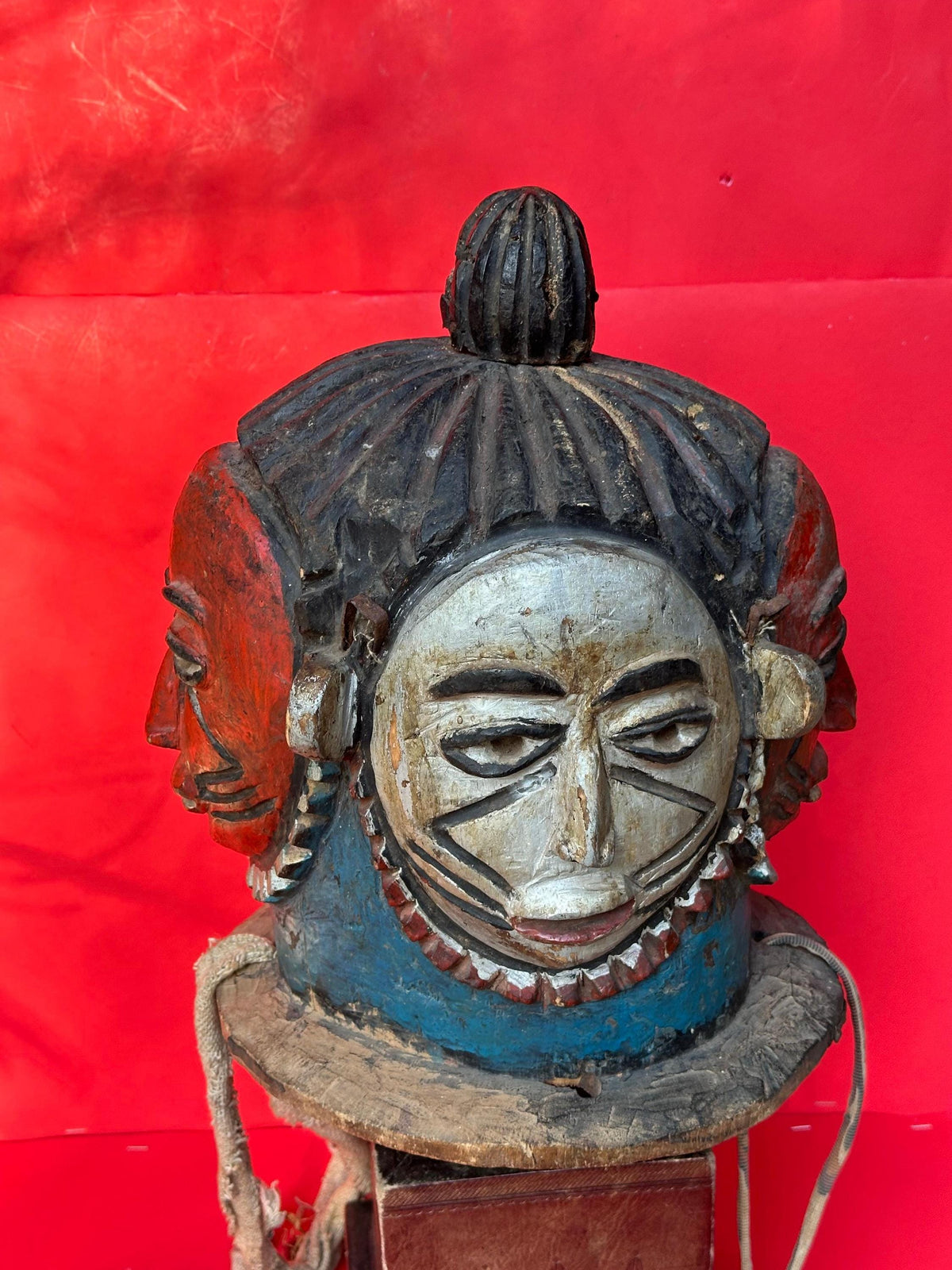 Vintage Igala Egu Four Faced Helmet Mask Odumado Carved Wood Nigeria African