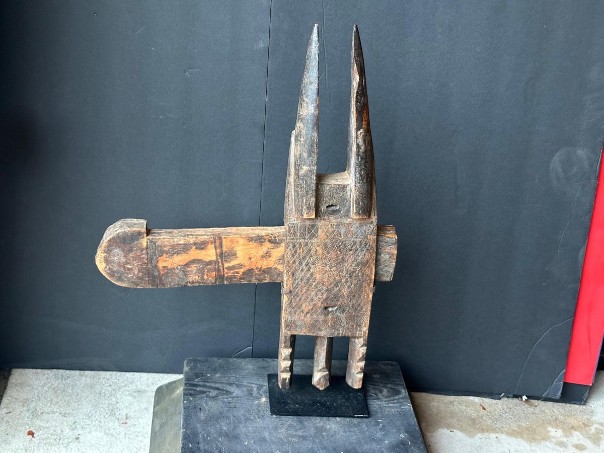 Vintage Dogon Door Lock Ta Koro Crocodile Antelope Carved Wood Mali African 21"
