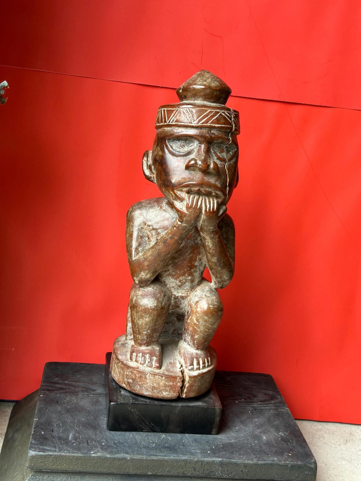 Kongo Yombe Carved Wood Ancestor Figure Mfumu Kanda African Statue DRC 15"