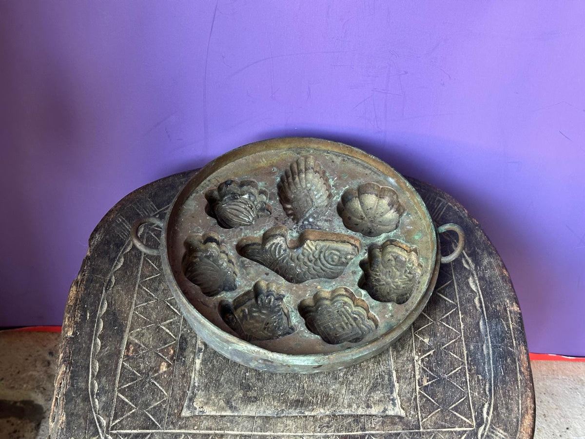 Vintage Brass Kuih Bahulu Mold Pan – Koi Fish & Floral Sponge Cake Malaysia 8.3"