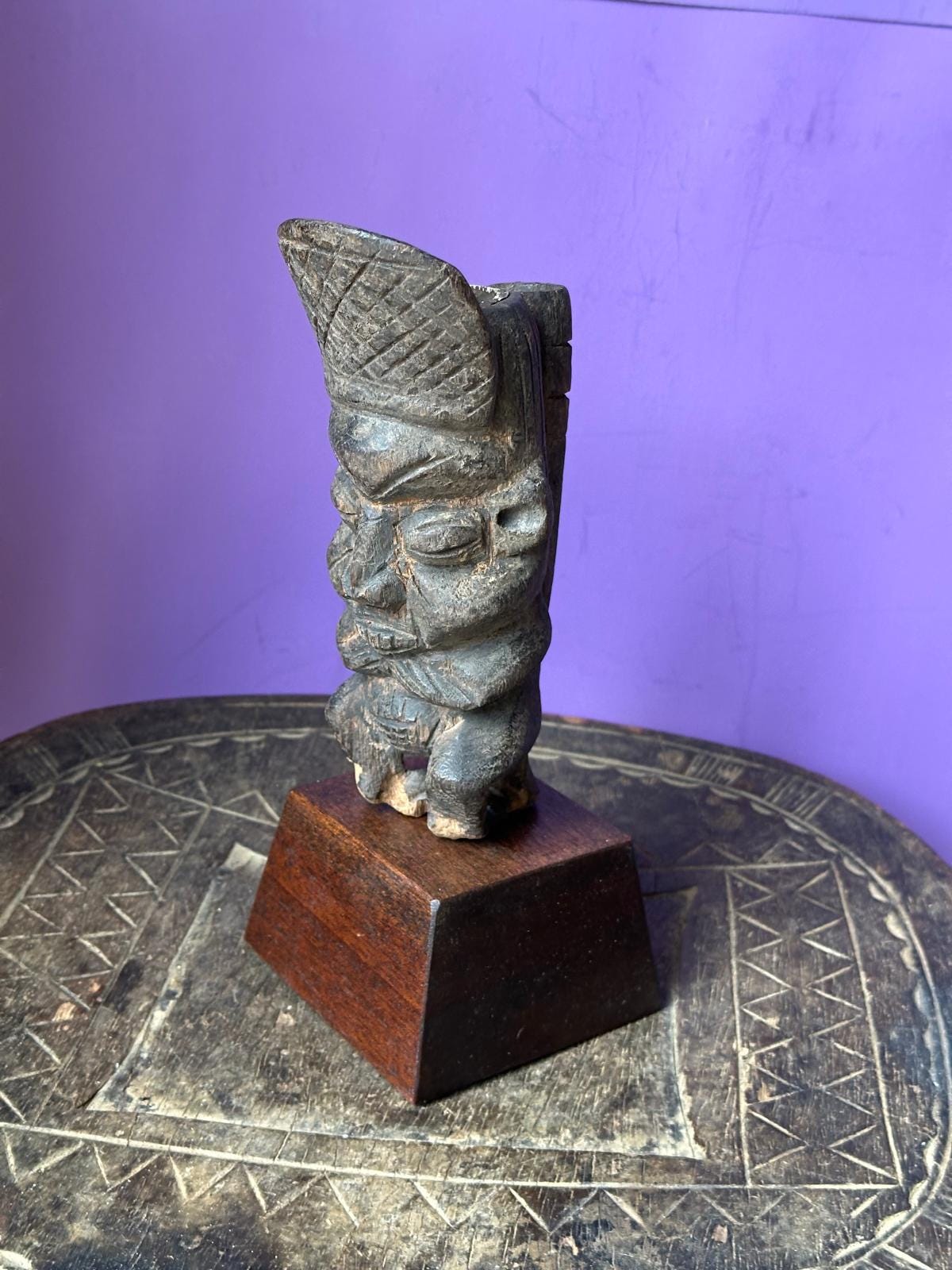 Vintage Bamileke Figural Pipe Carved Ancestral Head Cameroon African Art