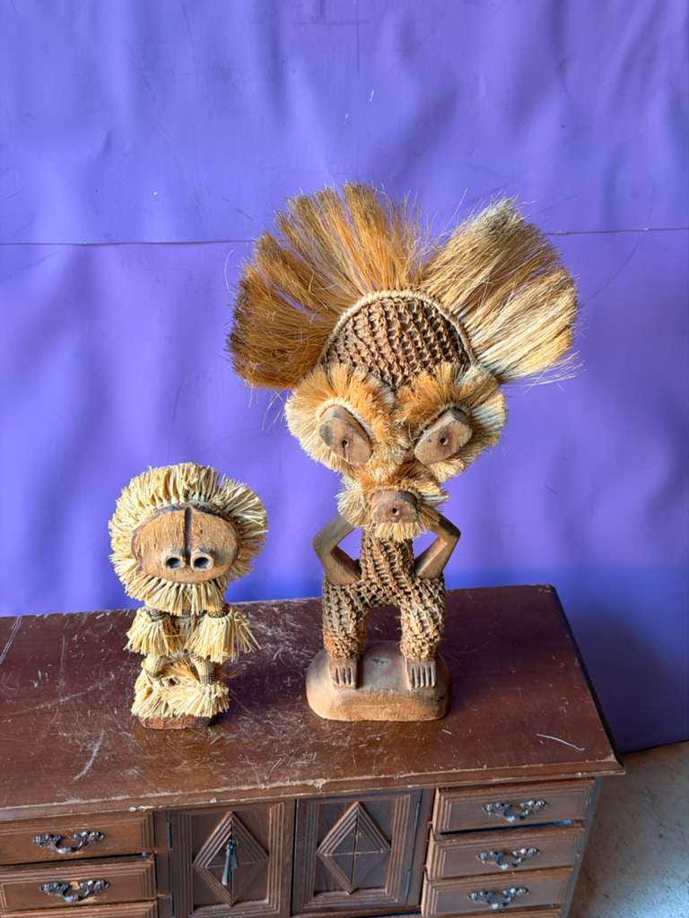 Set of 2 Pende Minganji Spirit Dancer Raffia Dolls