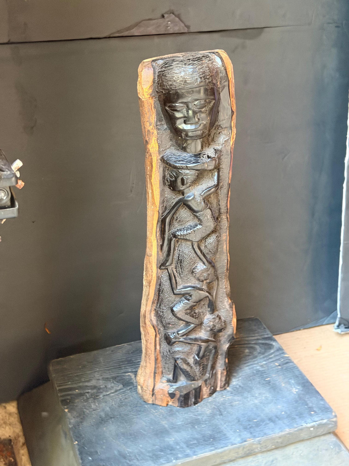 Large Vintage African Ebony Wood Carving Hand Carved Tribal Tree of Life 17"
