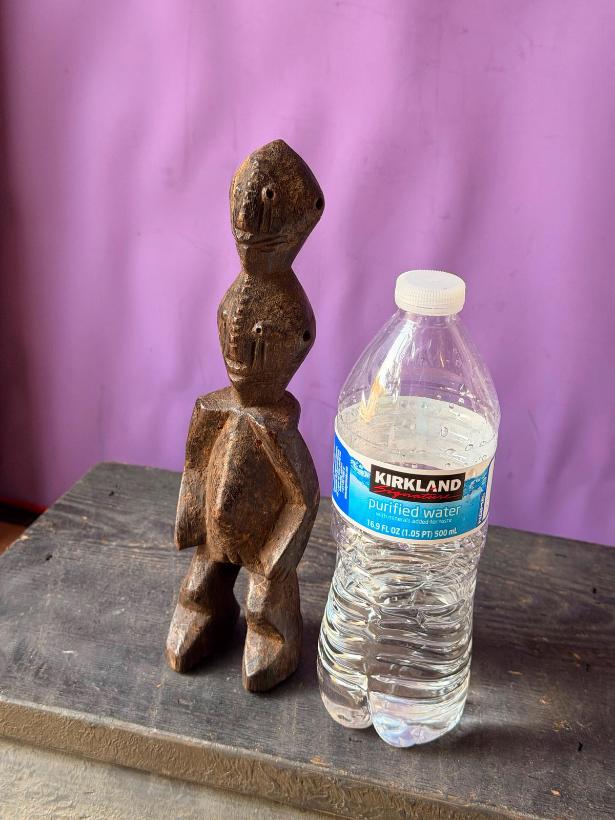 Vintage African Chamba Wood Figure Nigeria Double Headed Tau Sculpture 9.5"