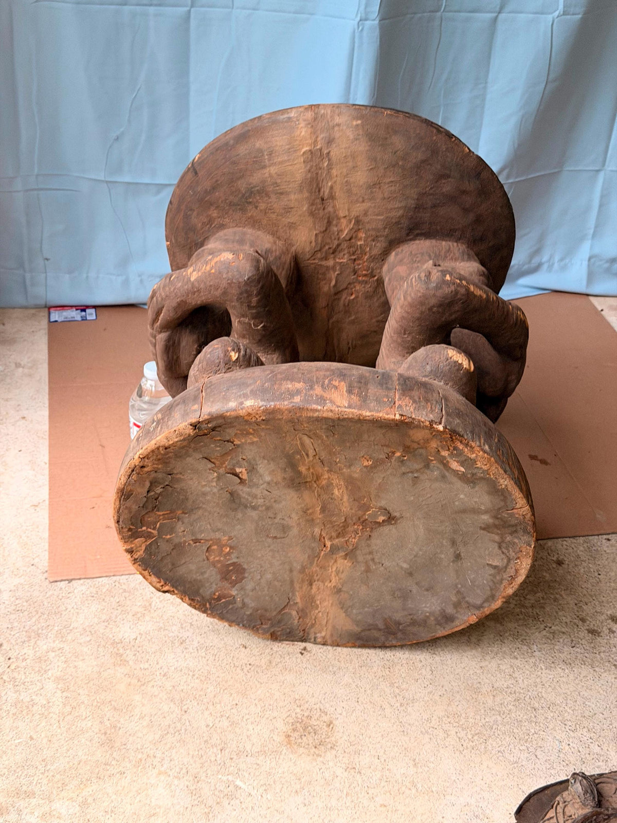 Vintage Kongo Caryatid Wood Stool - African Royal Throne Congo 18.5"