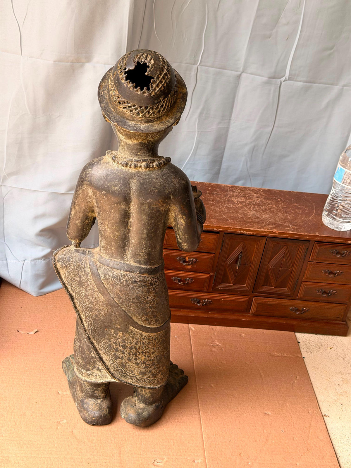 Vintage Large African Cast Bronze Figure Benin Court Warrior Statue 24"