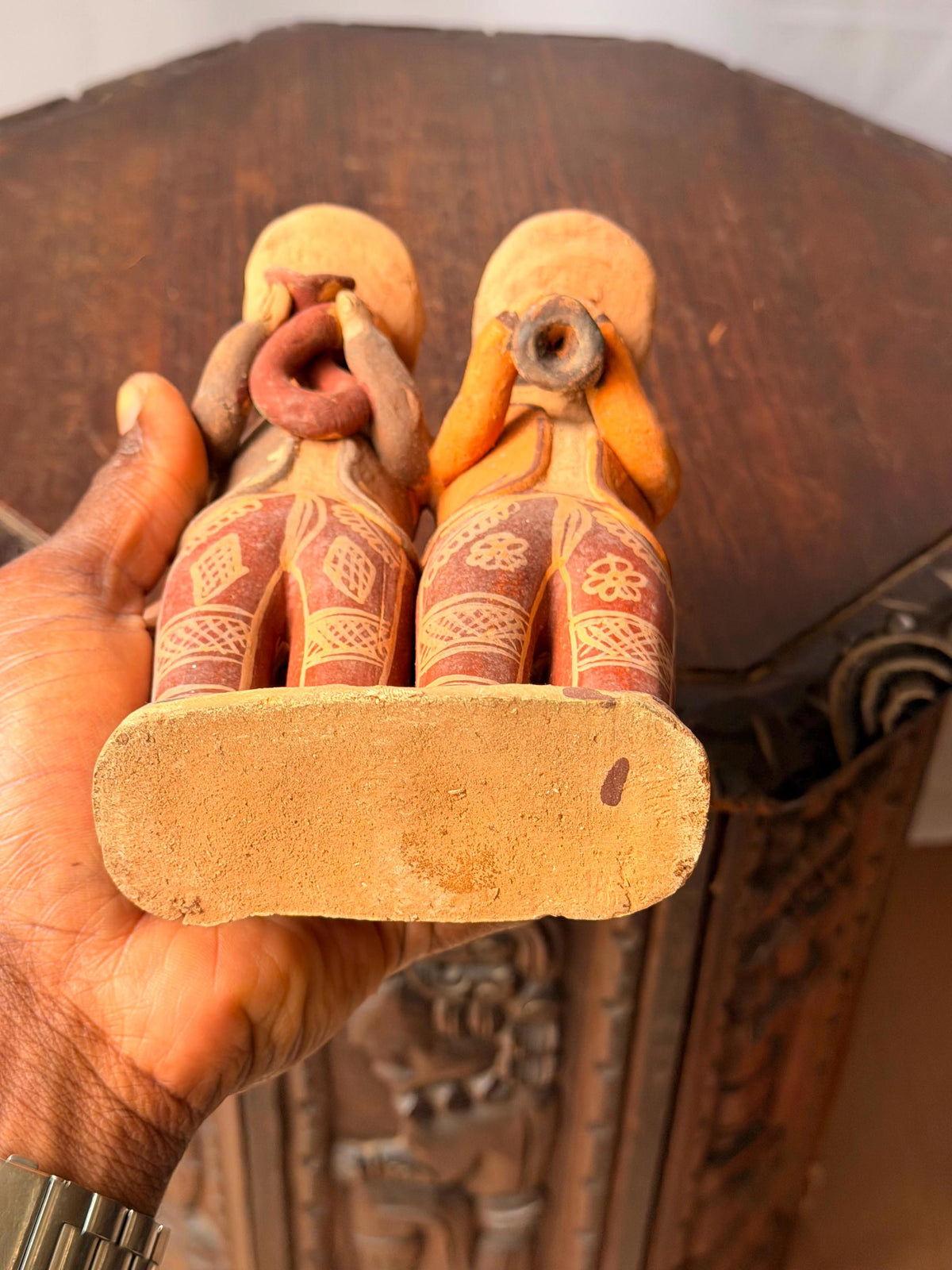 Vintage Peruvian Quinua Clay Musicians Figurine Horn Flute Band Folk Art