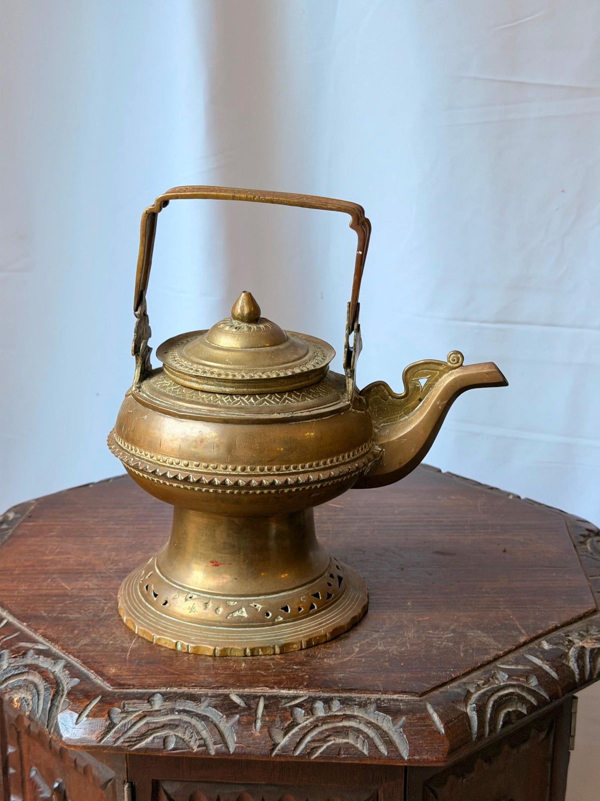 Vintage Southeast Asian Brass Kettle Pedestal Ewer Malay Maranao Water Pot