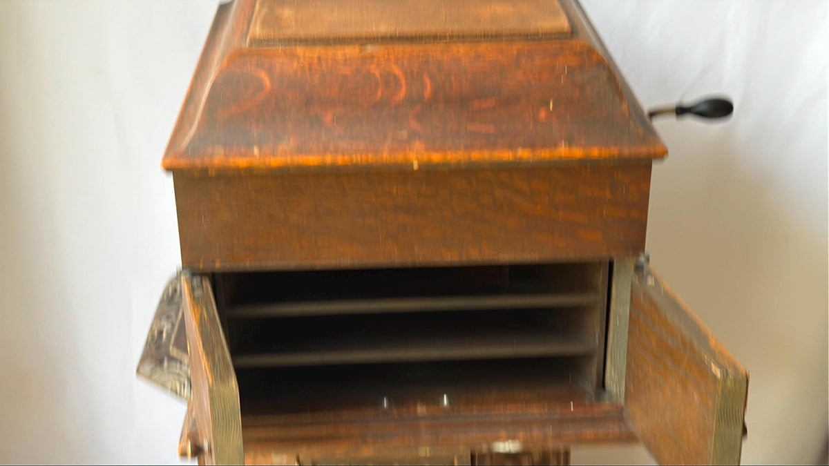 Antique HMV His Masters Voice Oak Gramophone Wind Up Tabletop Phonograph Player