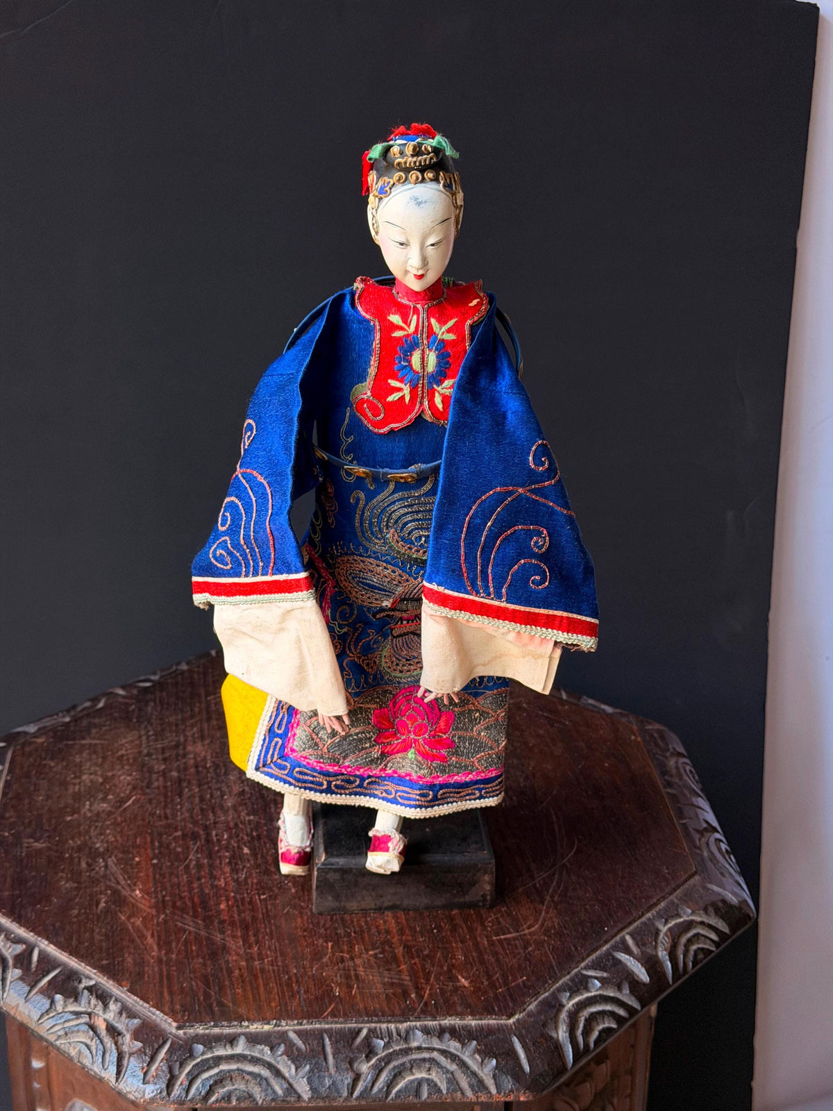 Vintage Chinese Opera Puppet Doll Hand Embroidered Silk Dragon Robe