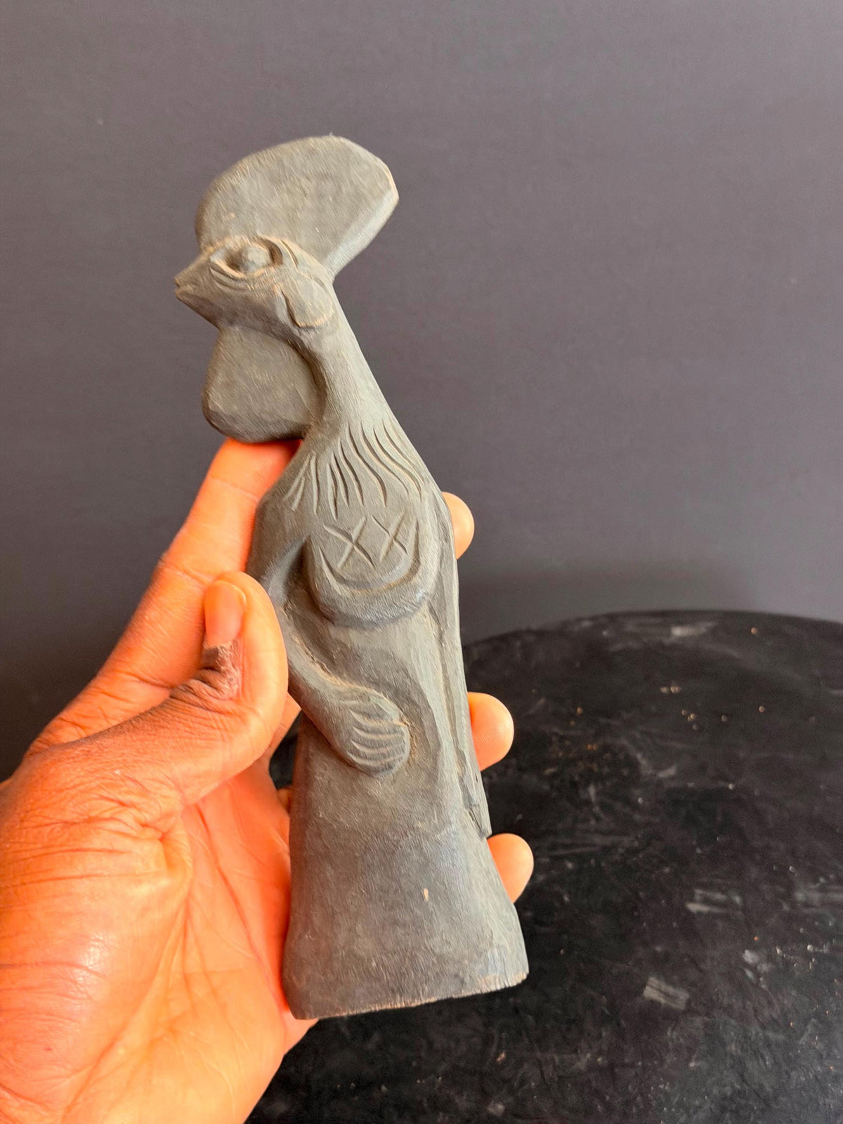 Vintage Folk Art Carved Wood Rooster Figurine Stylized Bird Statue 8 In
