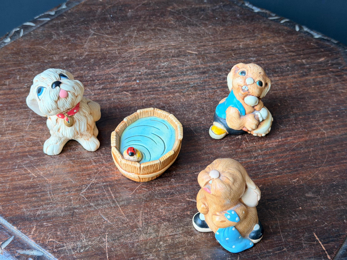 Vintage PenDelfin Stonecraft Figurine Set Tammy Dog Barney Rabbit Tub