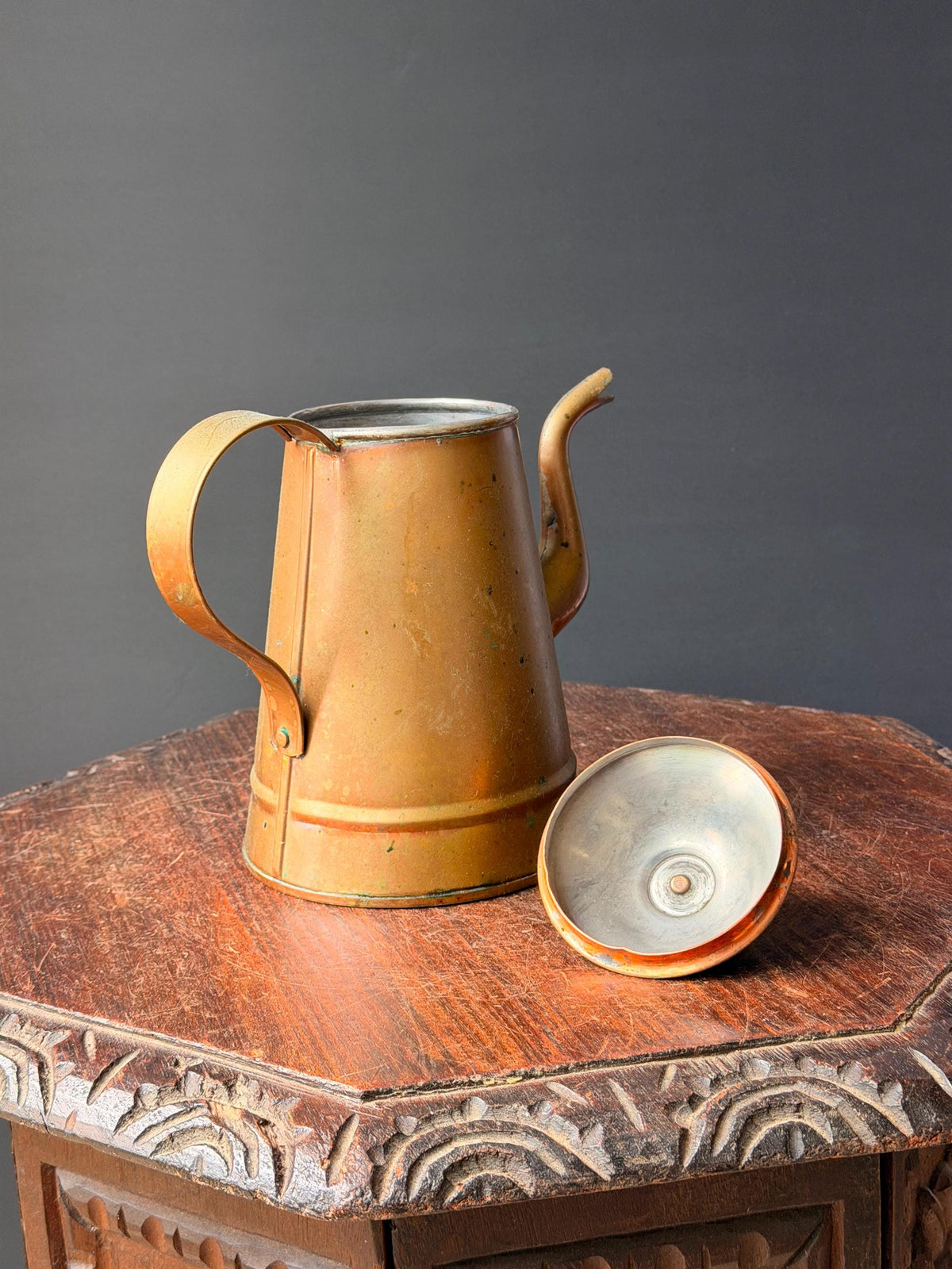Vintage Copper Brass Coffee Pot Pitcher Middle Eastern Water Vessel 9"