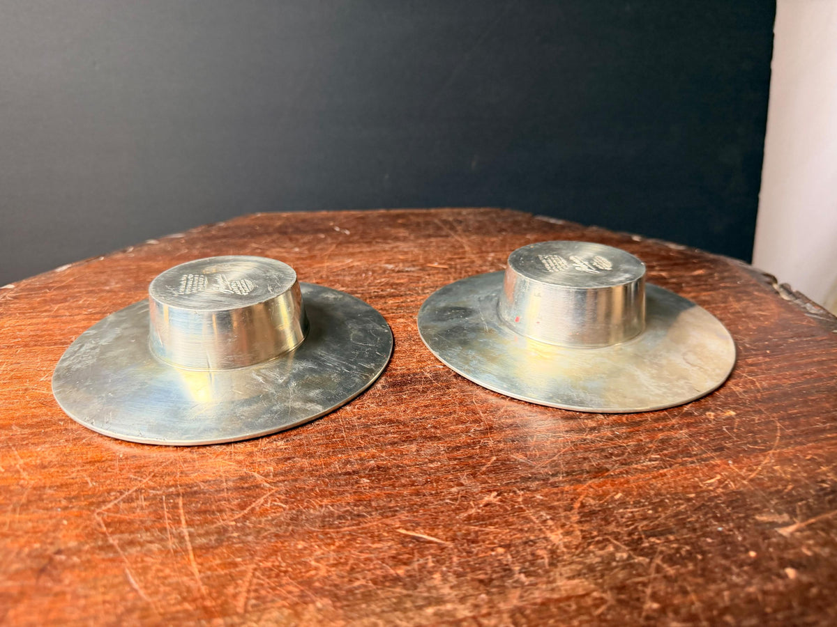 Vintage Banka Tin Pewter Catchall Dishes Hand Wrought Indonesia Pair 5.6 in