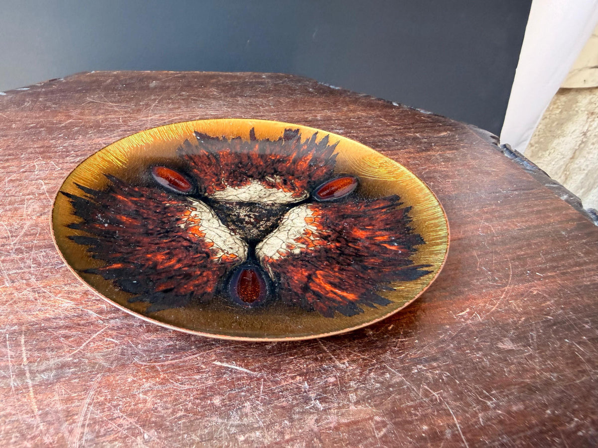 VTG Mid Century Enamel Copper Dish Bowl Edward Star Georg Jensen 7" MCM Tray