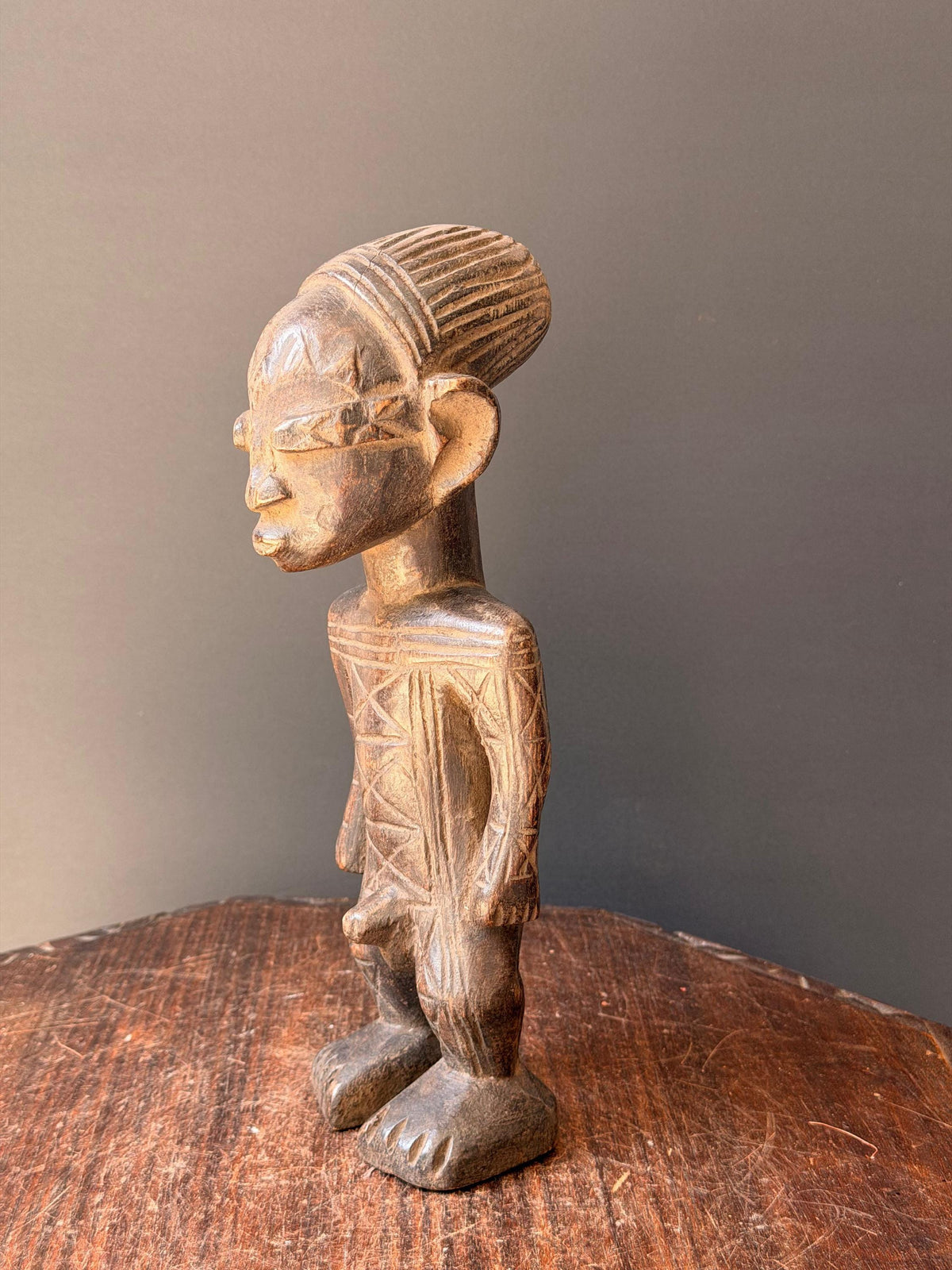 Vintage Mangbetu Hand Carved Wooden Figure Congo African Tribal Art 11"