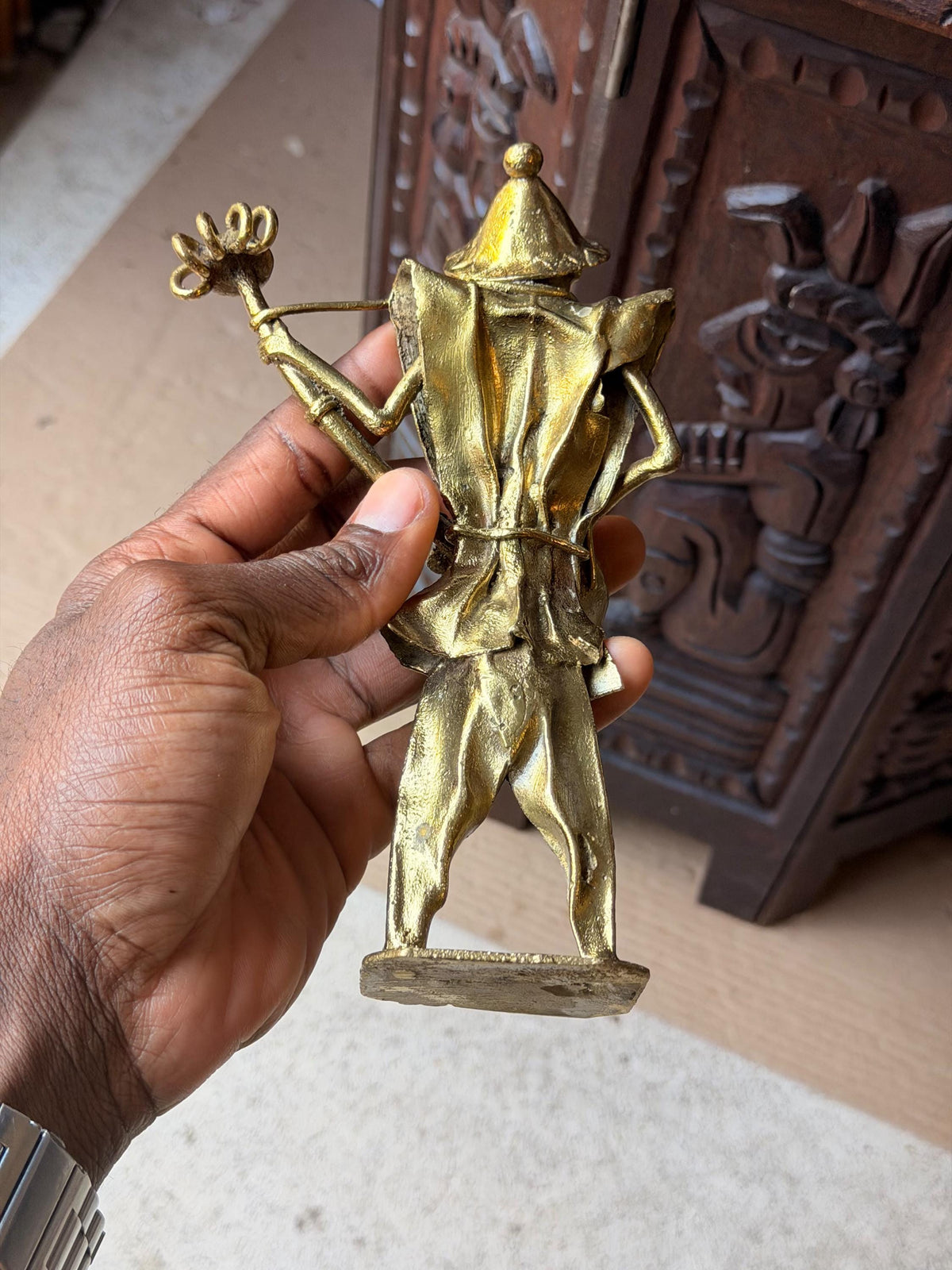 Vintage West African Brass Musician Statue Lost Wax Cast Griot Lute Figure 7.5"