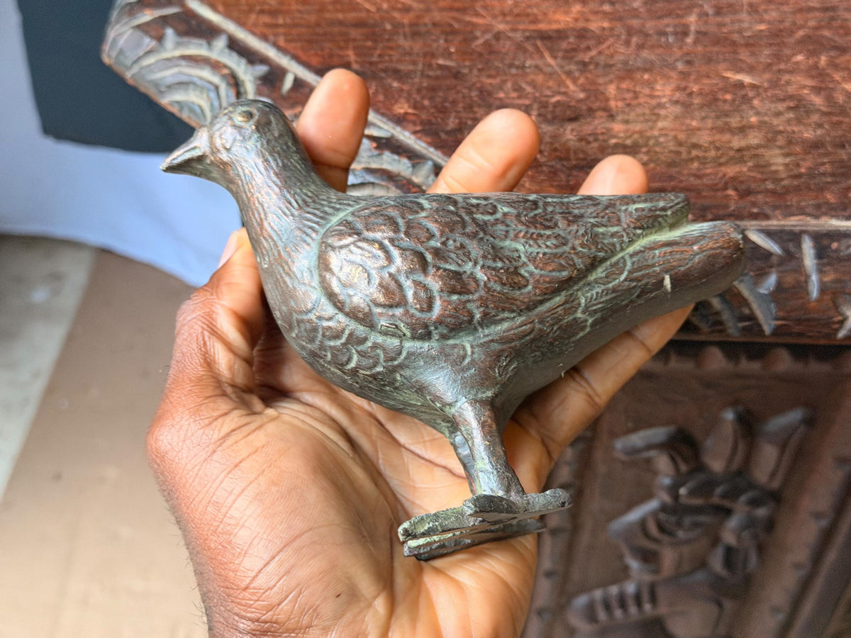 Vintage Cast Metal Dove Bird Sculpture Patinated Spelter Pigeon Accent 6"