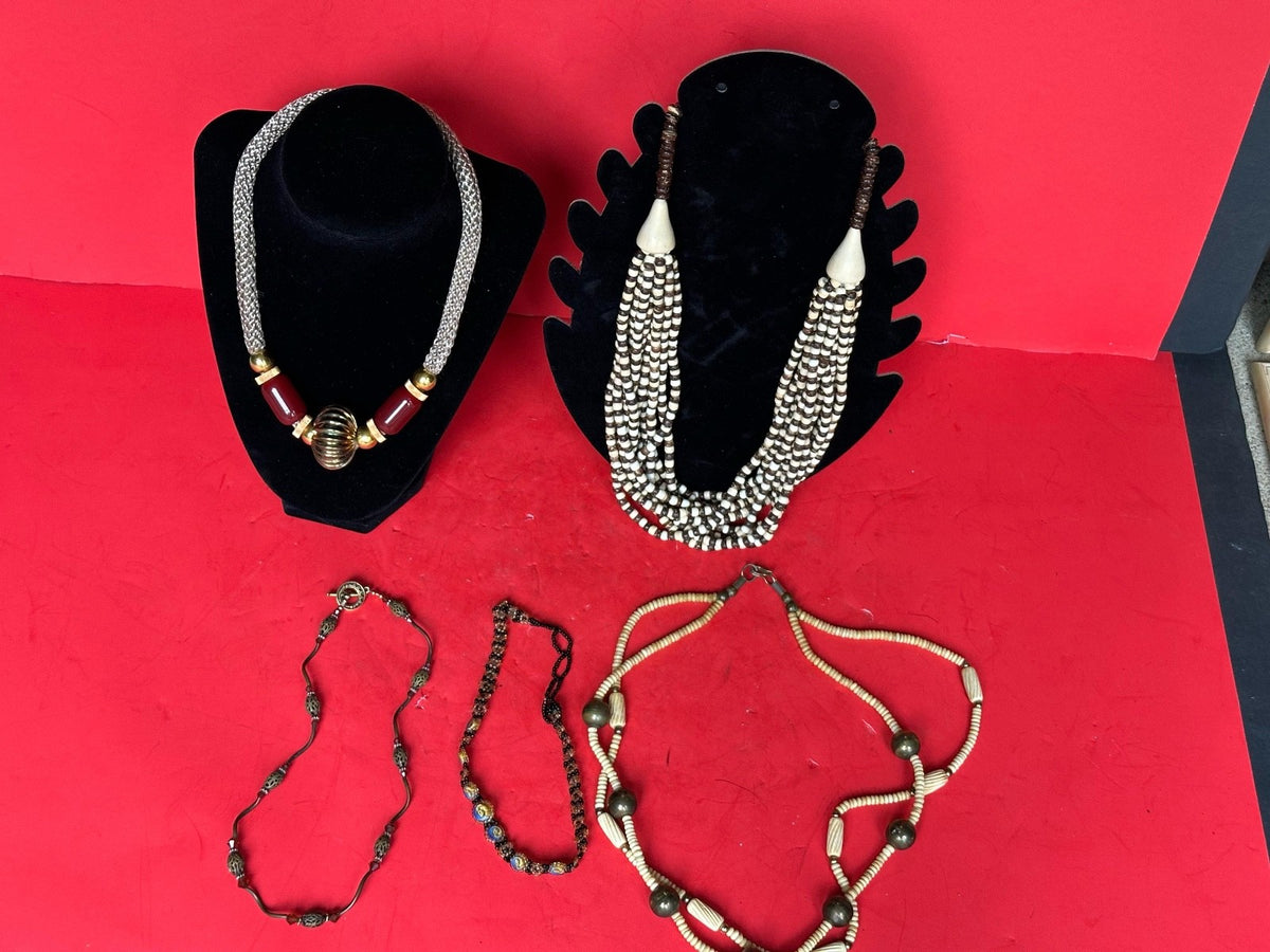 Exquisite 5-Piece Lot of African & Tribal Inspired Statement Necklaces