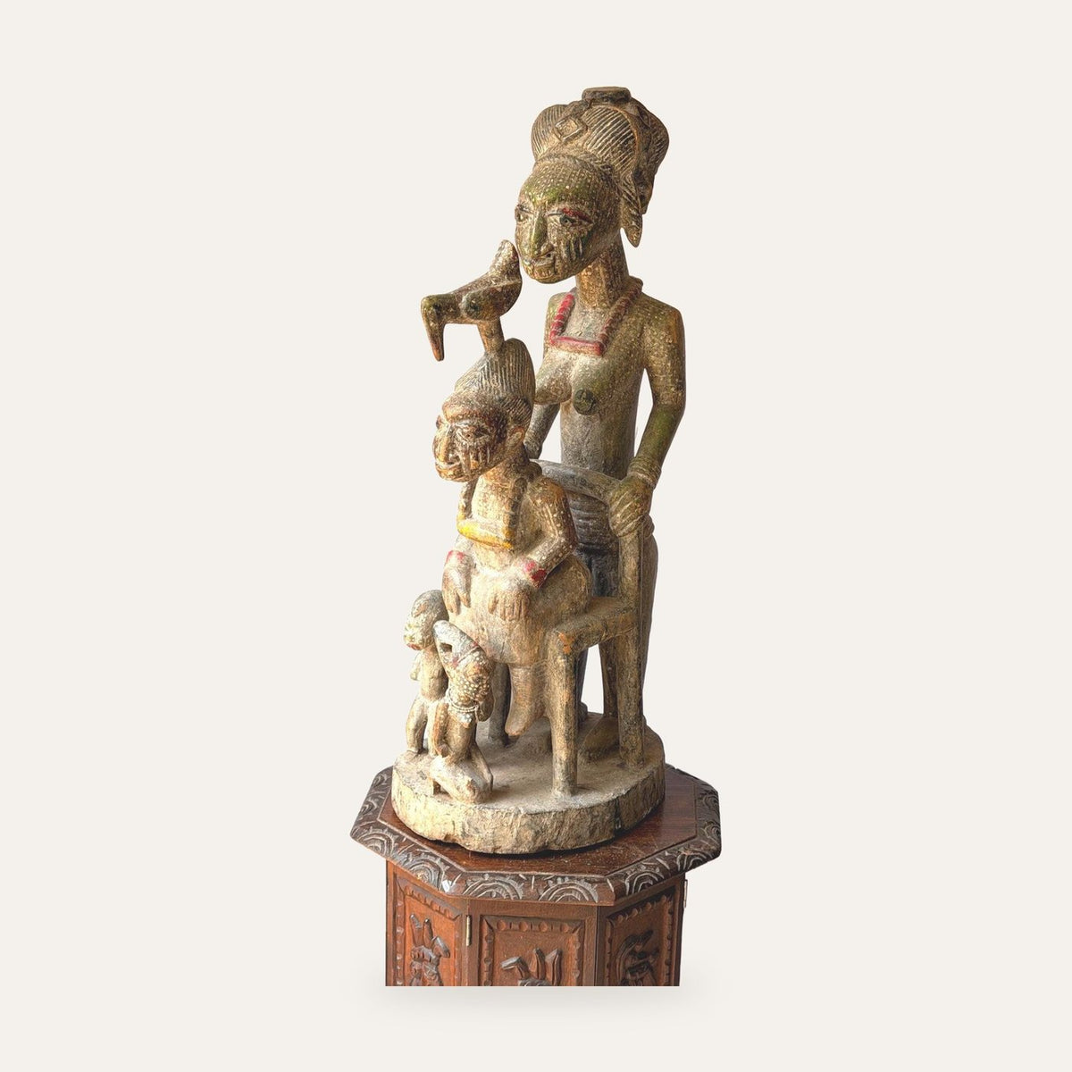 Vintage Yoruba Wood Carving Olowe of Ise Style Veranda Post African Statue 37"