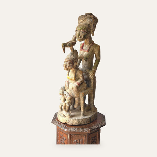 Vintage Yoruba Wood Carving Olowe of Ise Style Veranda Post African Statue 37"
