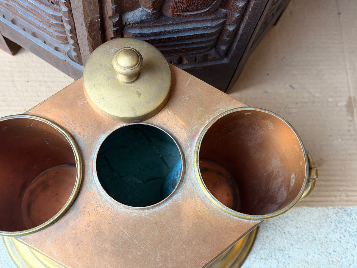 Global Views Copper Brass Double Wine Chiller Caddy Art Deco Style 12.5 in