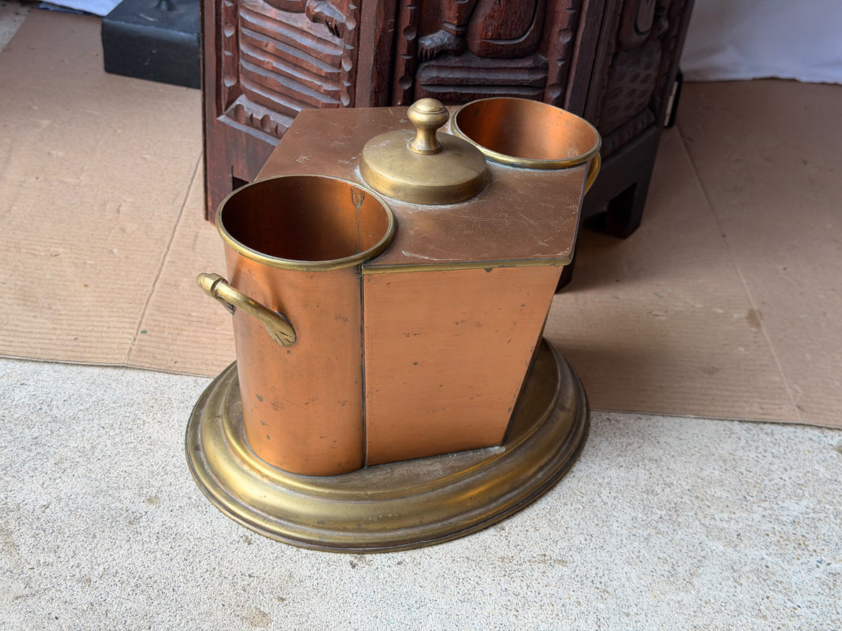 Global Views Copper Brass Double Wine Chiller Caddy Art Deco Style 12.5 in