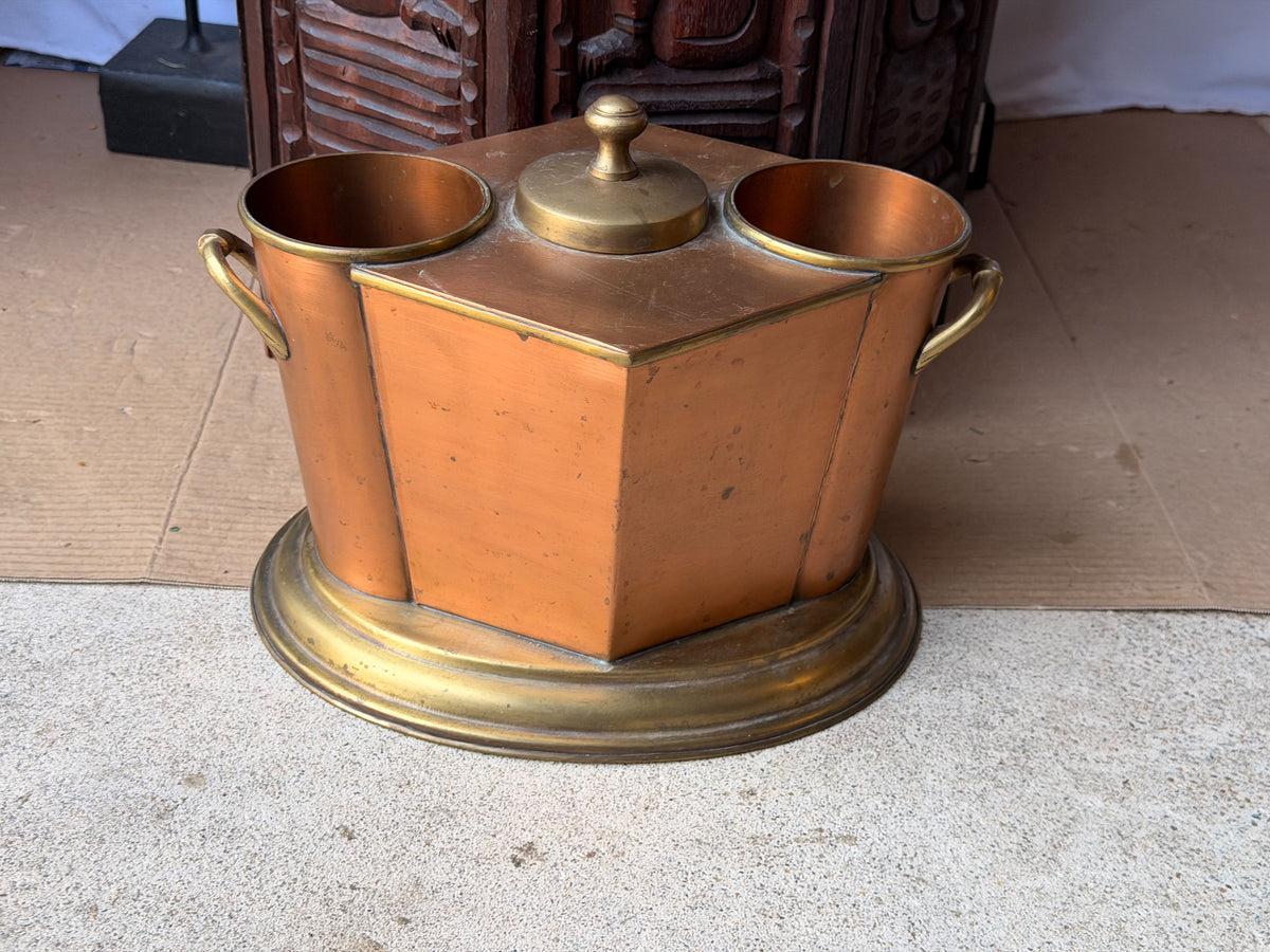 Global Views Copper Brass Double Wine Chiller Caddy Art Deco Style 12.5 in