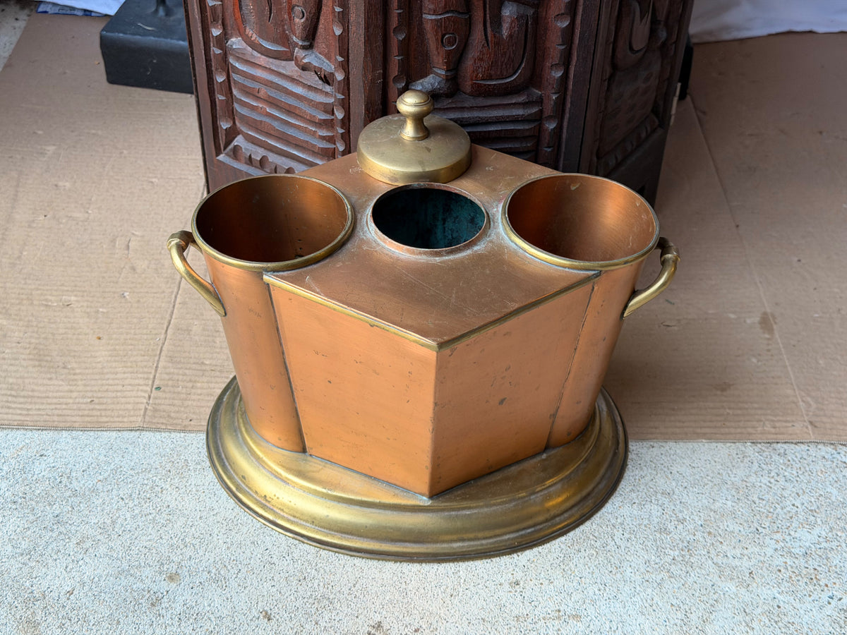 Global Views Copper Brass Double Wine Chiller Caddy Art Deco Style 12.5 in