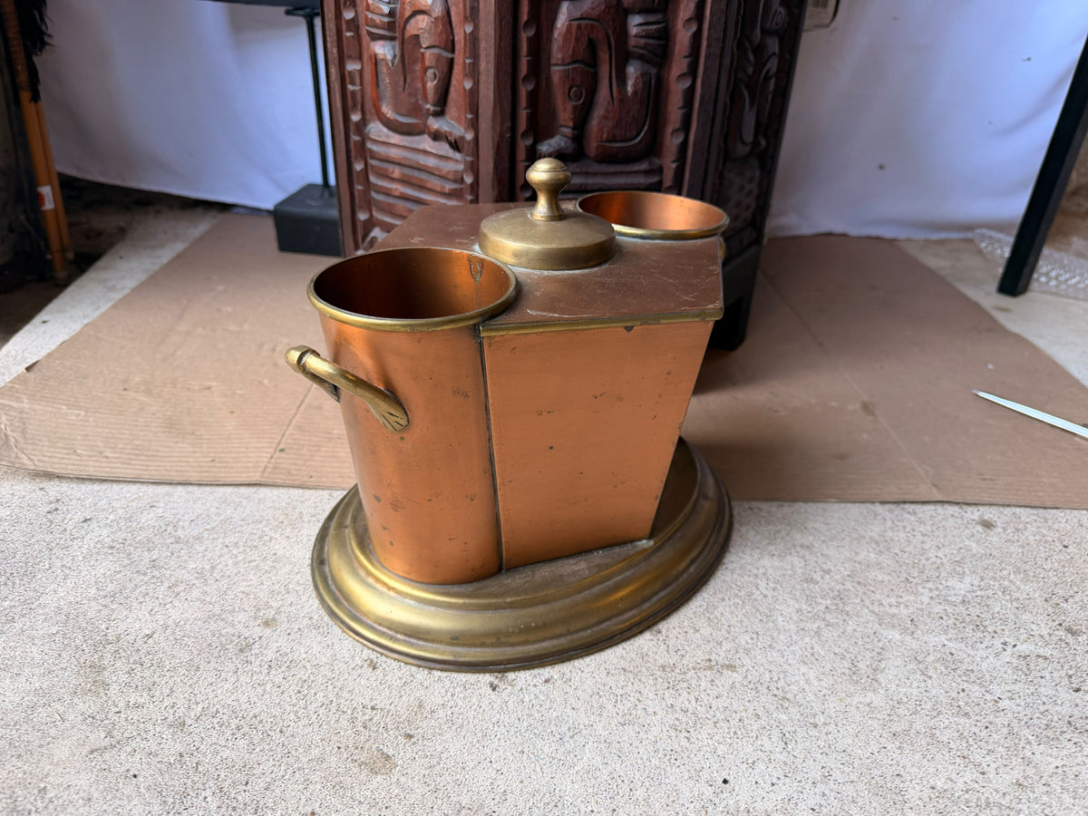 Global Views Copper Brass Double Wine Chiller Caddy Art Deco Style 12.5 in