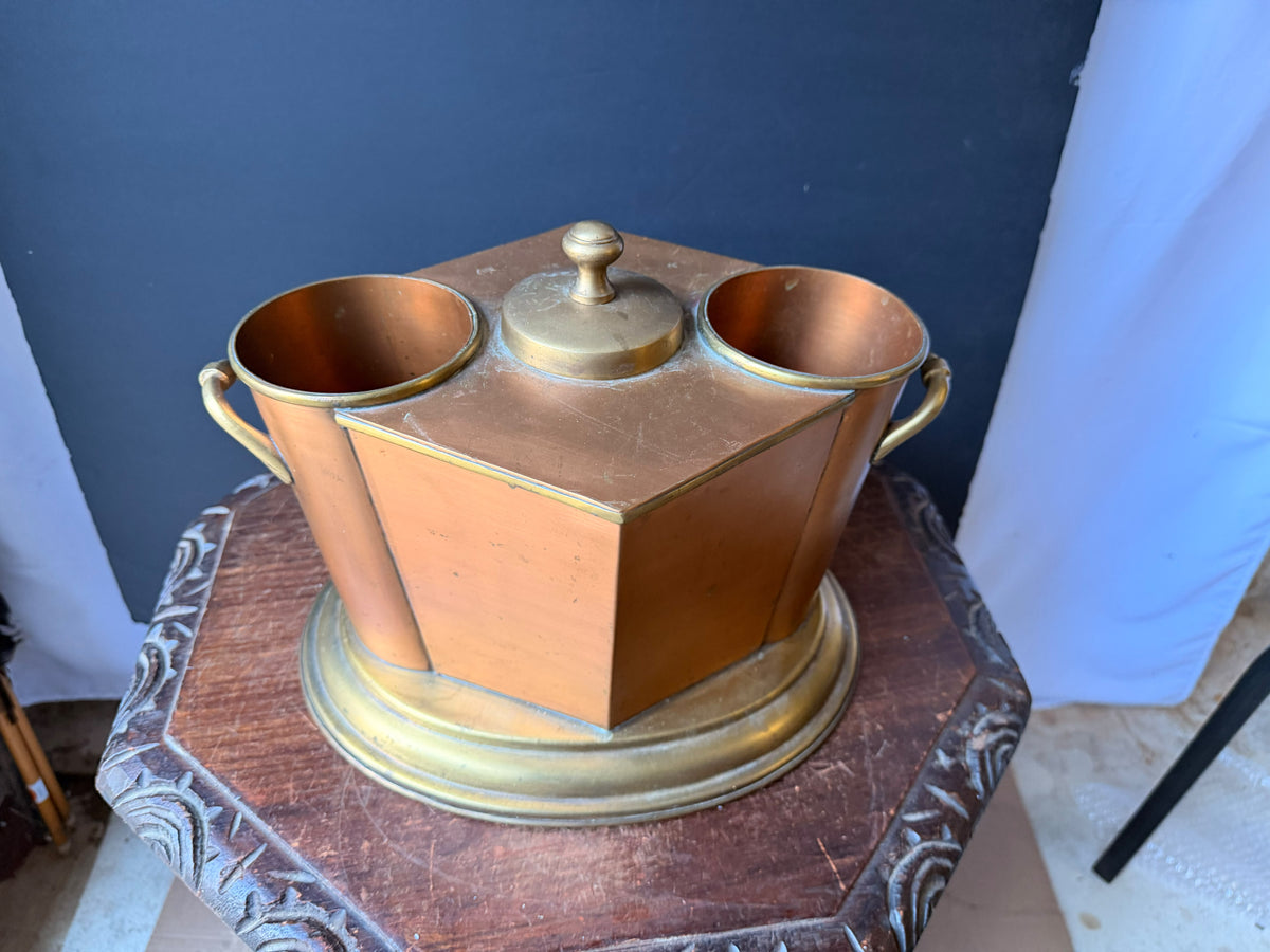 Global Views Copper Brass Double Wine Chiller Caddy Art Deco Style 12.5 in