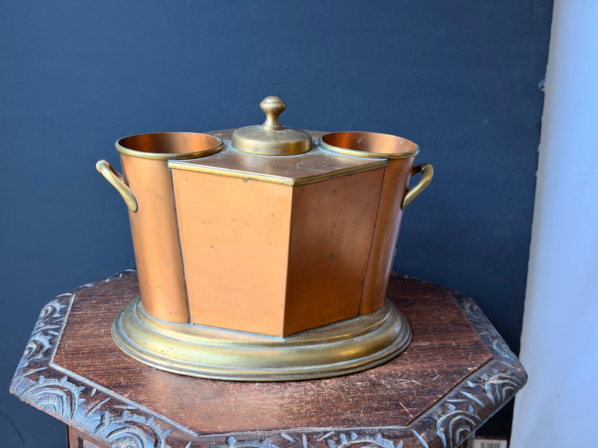Global Views Copper Brass Double Wine Chiller Caddy Art Deco Style 12.5 in