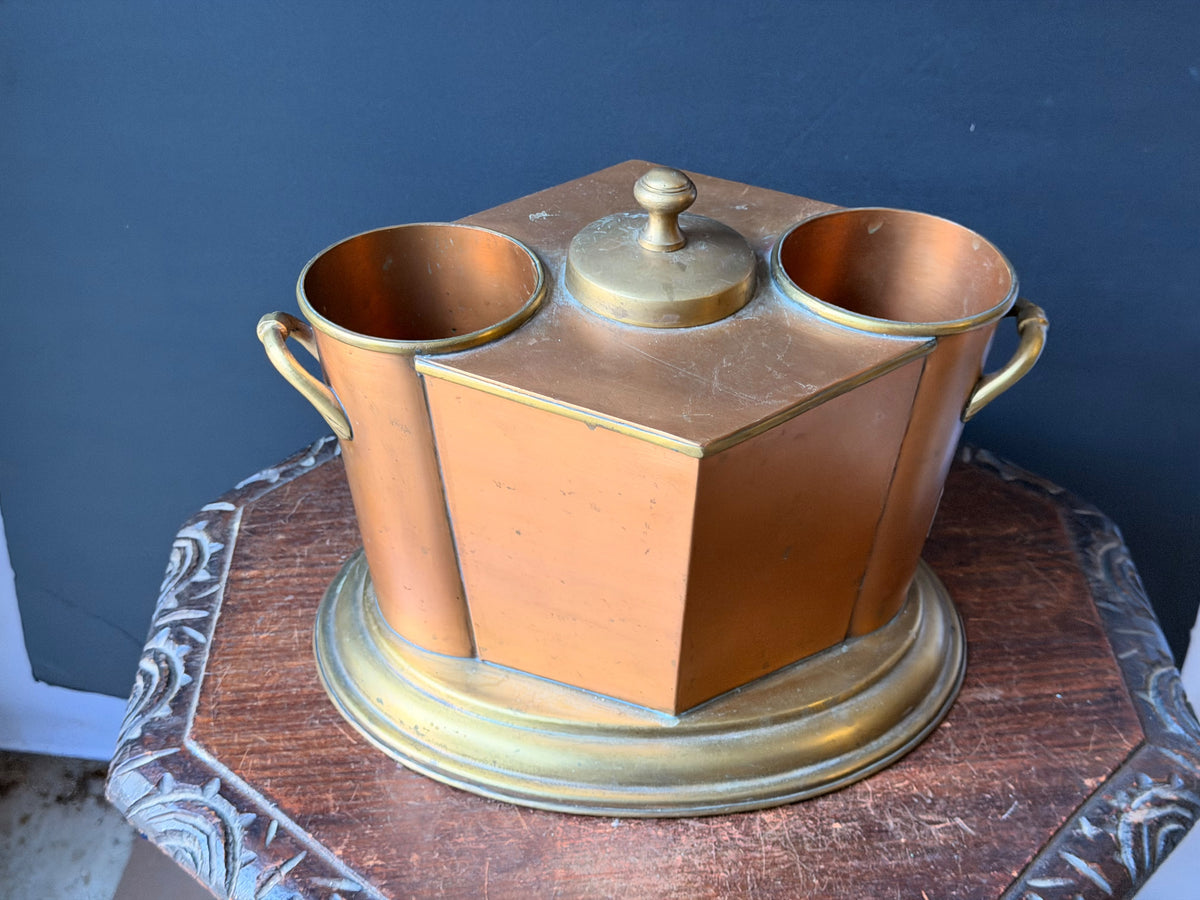 Global Views Copper Brass Double Wine Chiller Caddy Art Deco Style 12.5 in