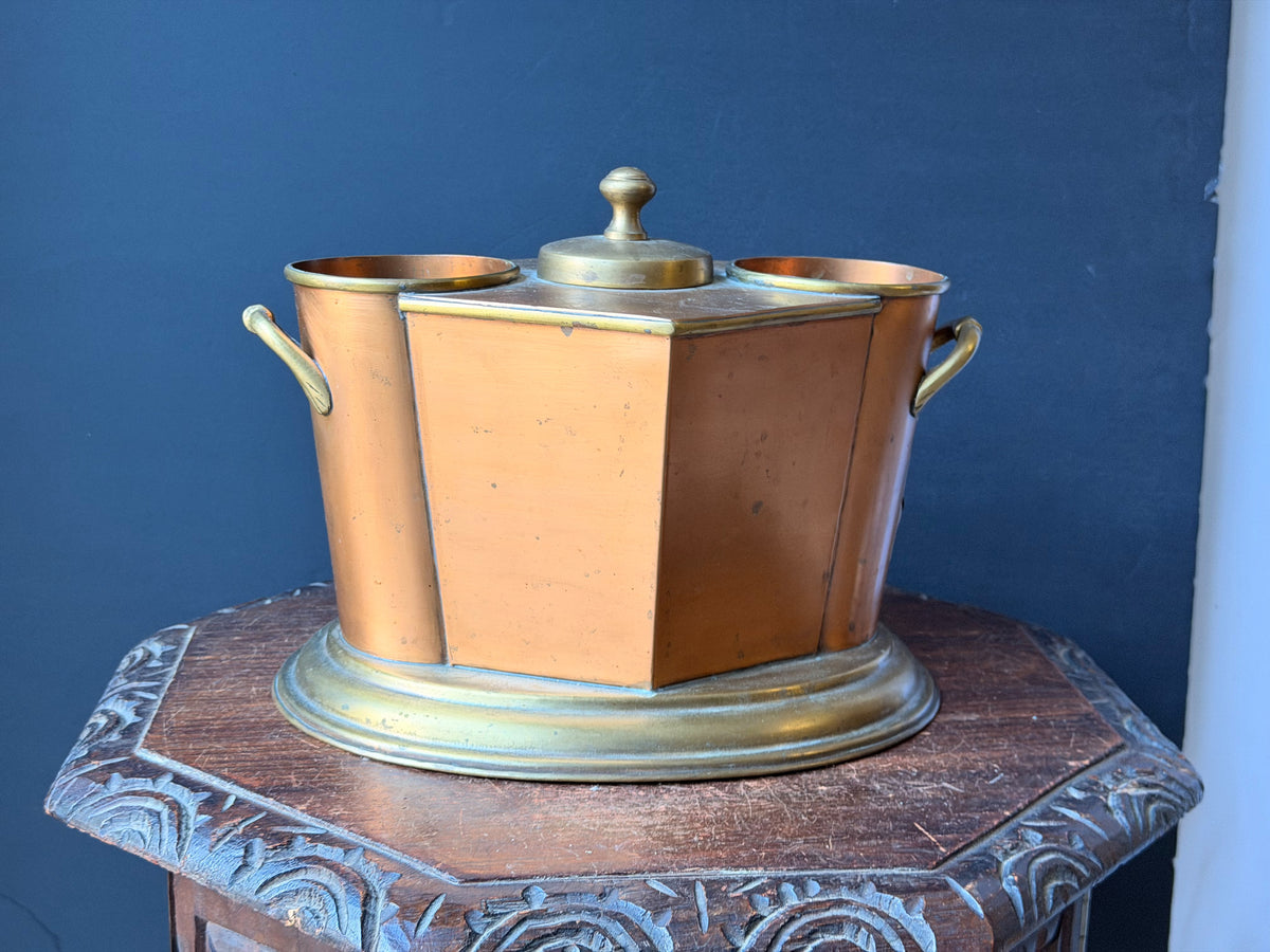 Global Views Copper Brass Double Wine Chiller Caddy Art Deco Style 12.5 in