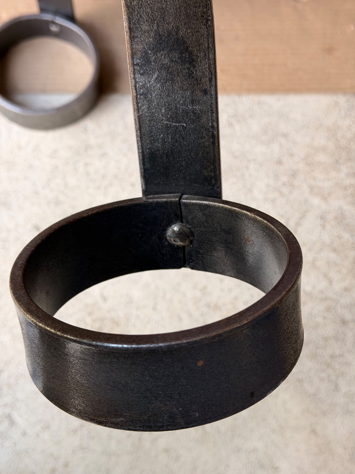 Hand Forged Iron Pricket Candlesticks Pair Brutalist Style Looped Pin 16.5 in