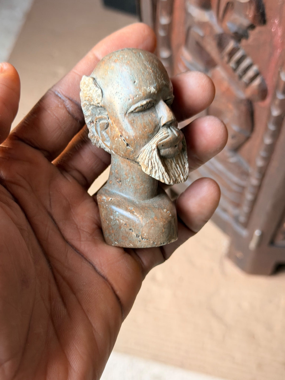 Vintage African Carved Soapstone Bearded Elder Head Bust Small 3.2 in