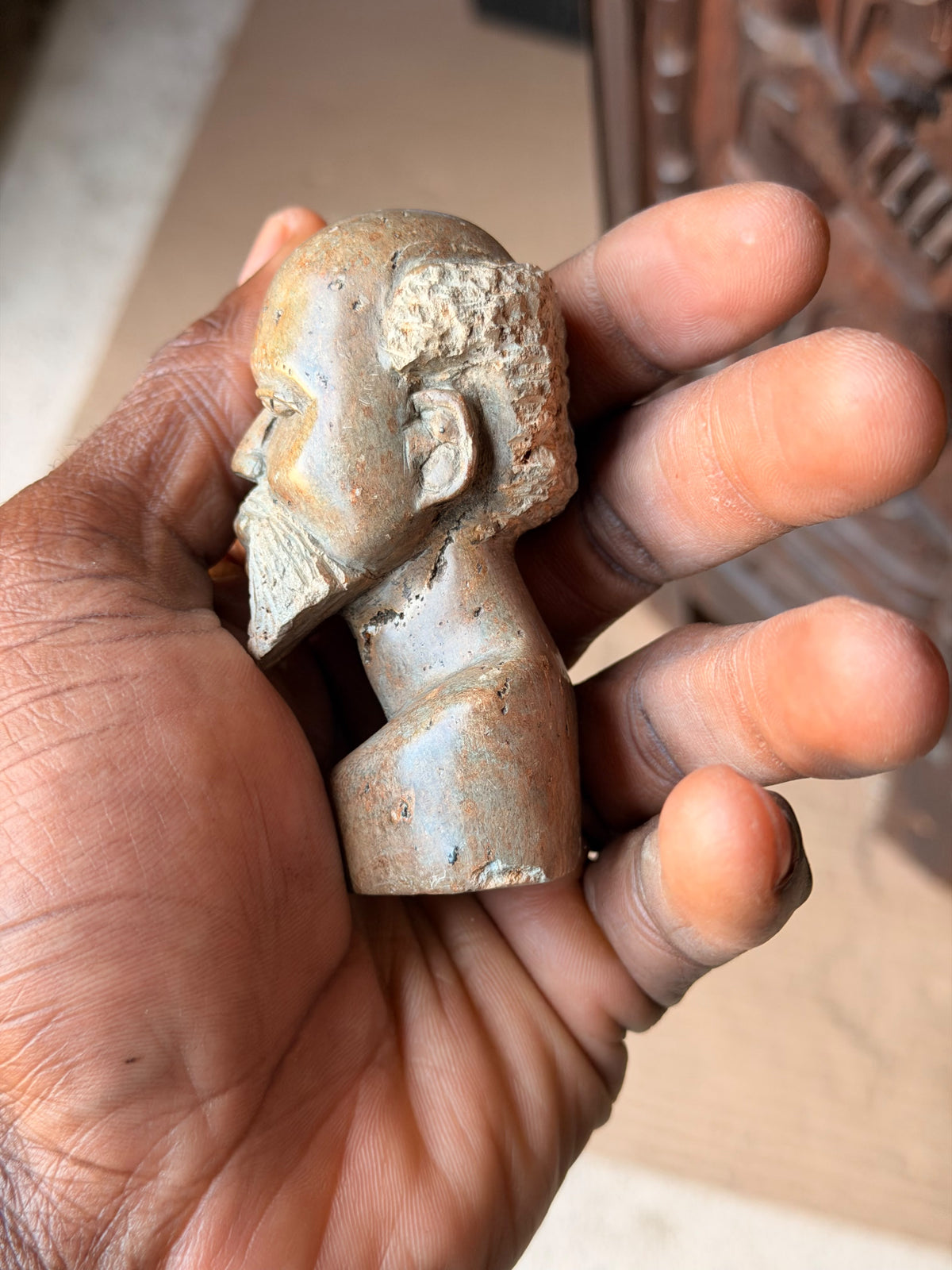 Vintage African Carved Soapstone Bearded Elder Head Bust Small 3.2 in