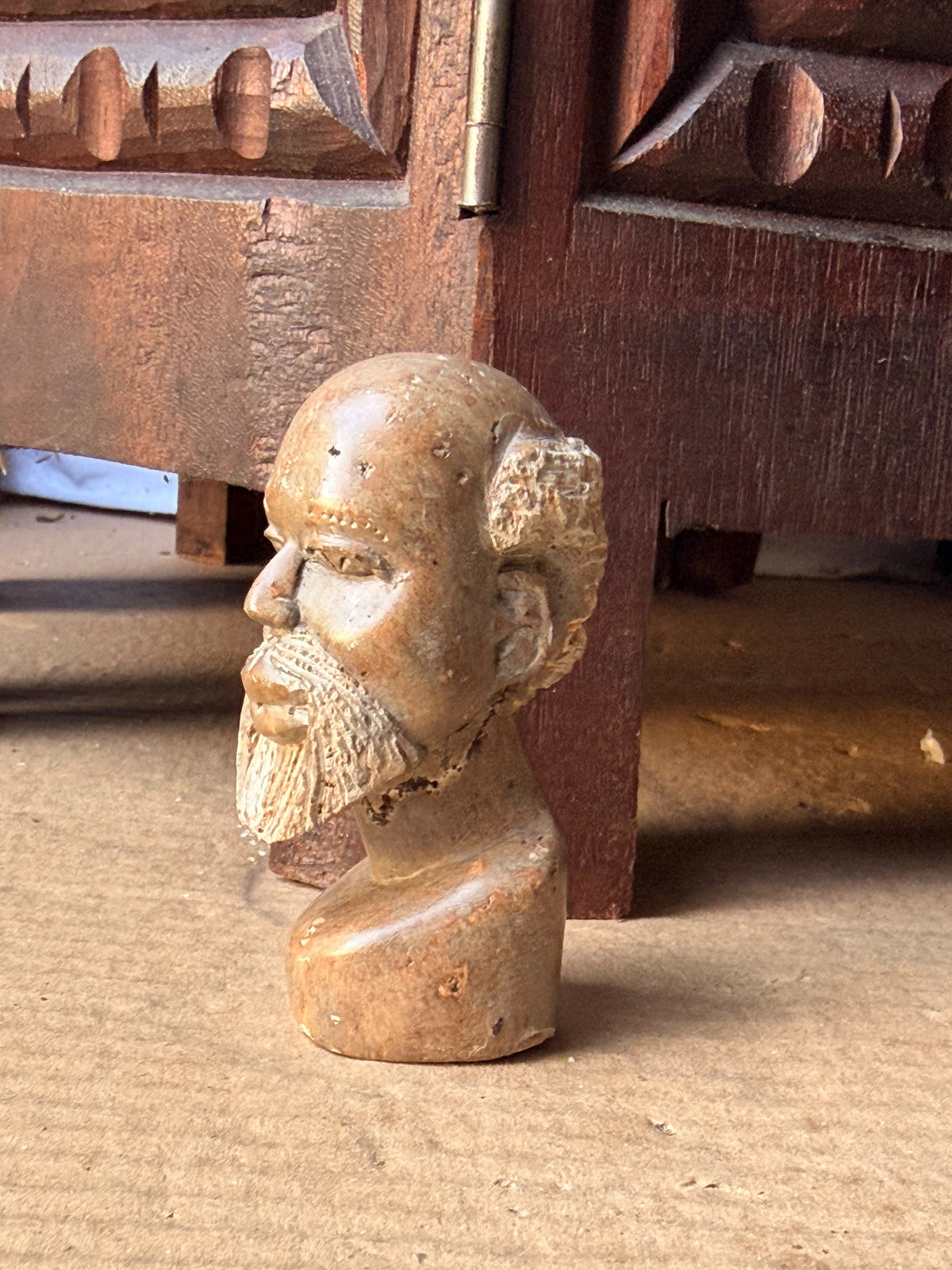 Vintage African Carved Soapstone Bearded Elder Head Bust Small 3.2 in