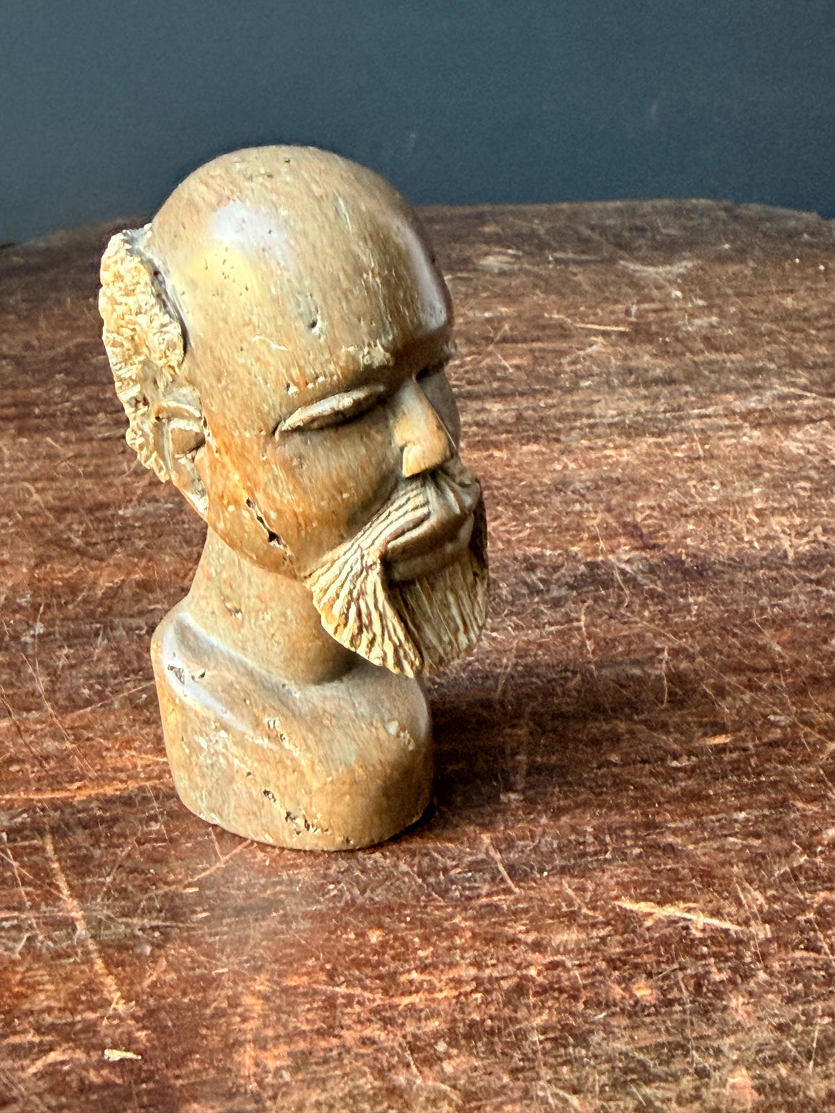 Vintage African Carved Soapstone Bearded Elder Head Bust Small 3.2 in