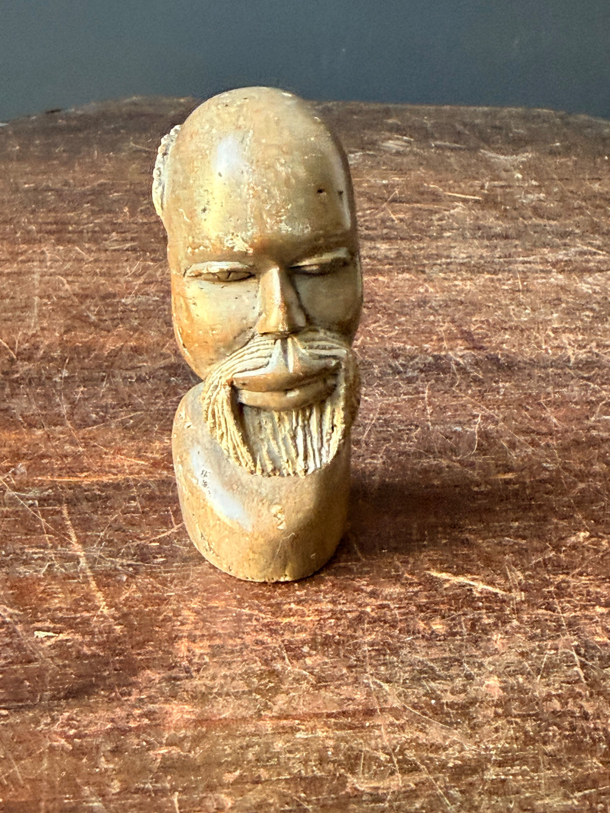 Vintage African Carved Soapstone Bearded Elder Head Bust Small 3.2 in