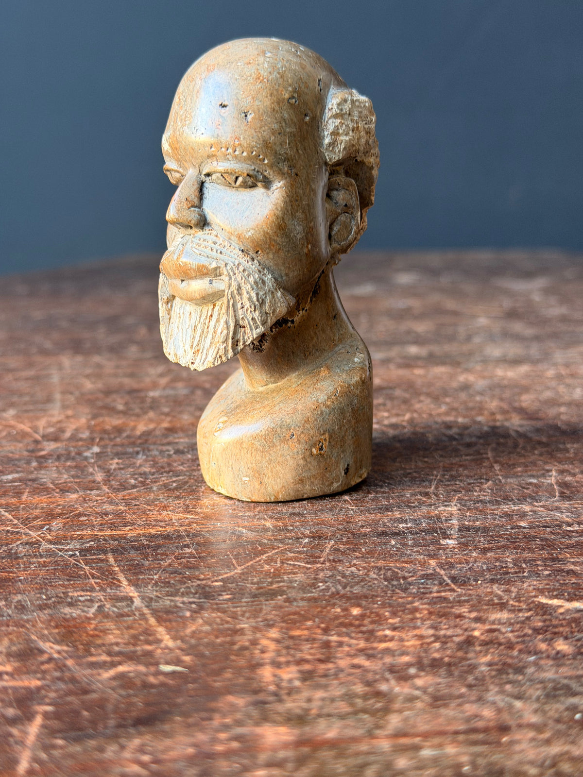 Vintage African Carved Soapstone Bearded Elder Head Bust Small 3.2 in