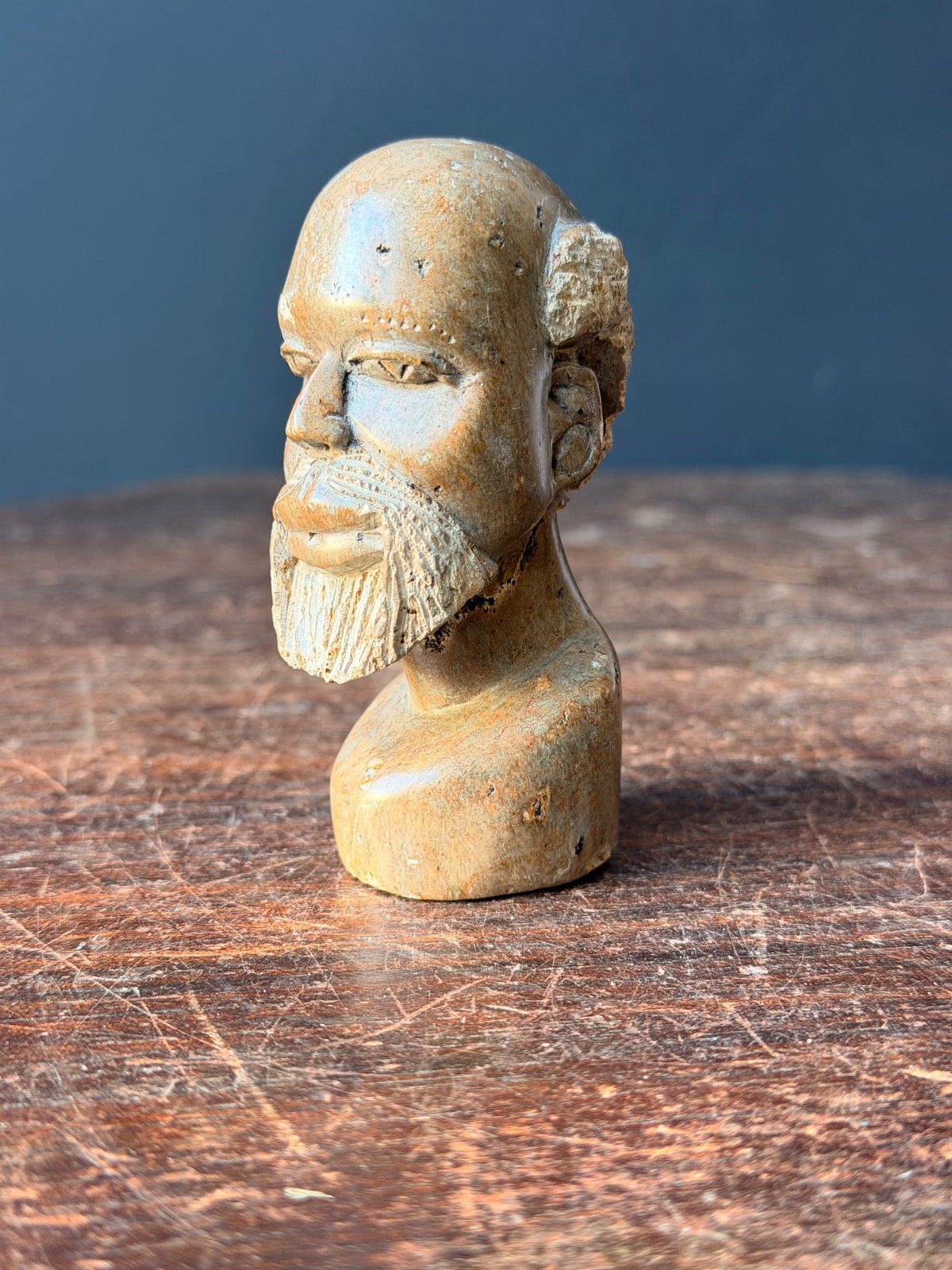Vintage African Carved Soapstone Bearded Elder Head Bust Small 3.2 in