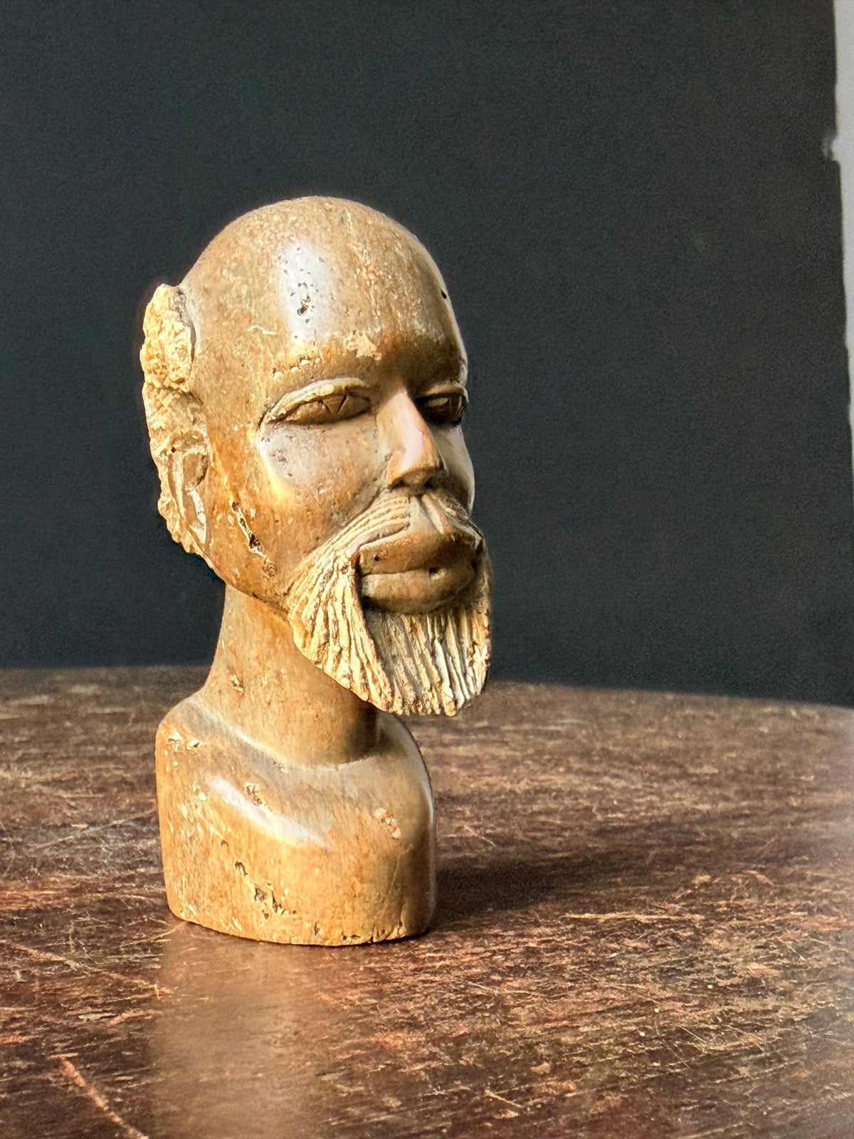 Vintage African Carved Soapstone Bearded Elder Head Bust Small 3.2 in