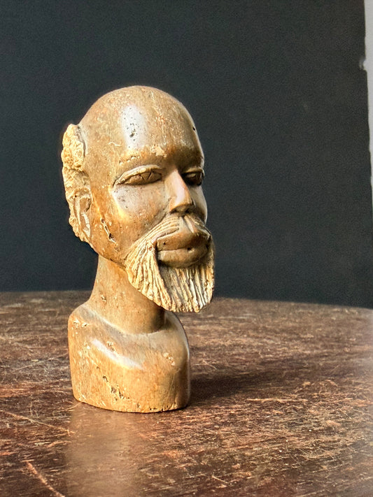 Vintage African Carved Soapstone Bearded Elder Head Bust Small 3.2 in