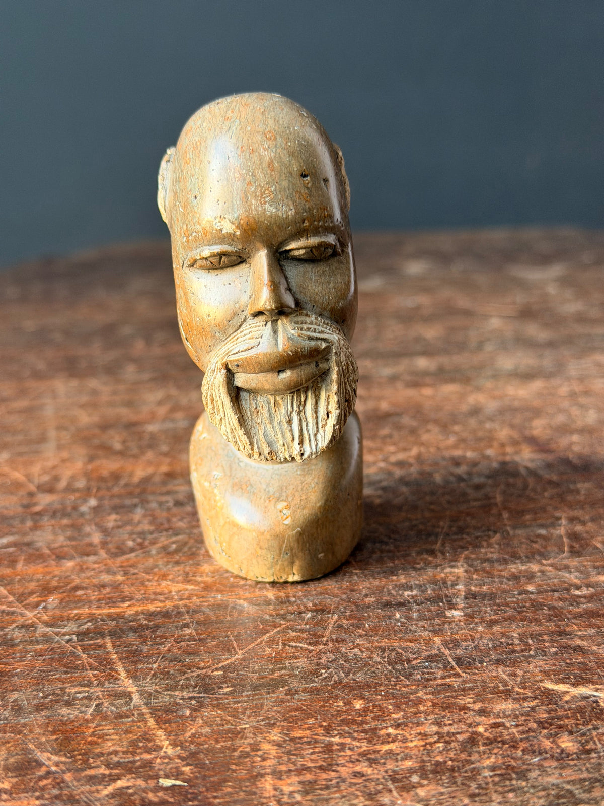 Vintage African Carved Soapstone Bearded Elder Head Bust Small 3.2 in