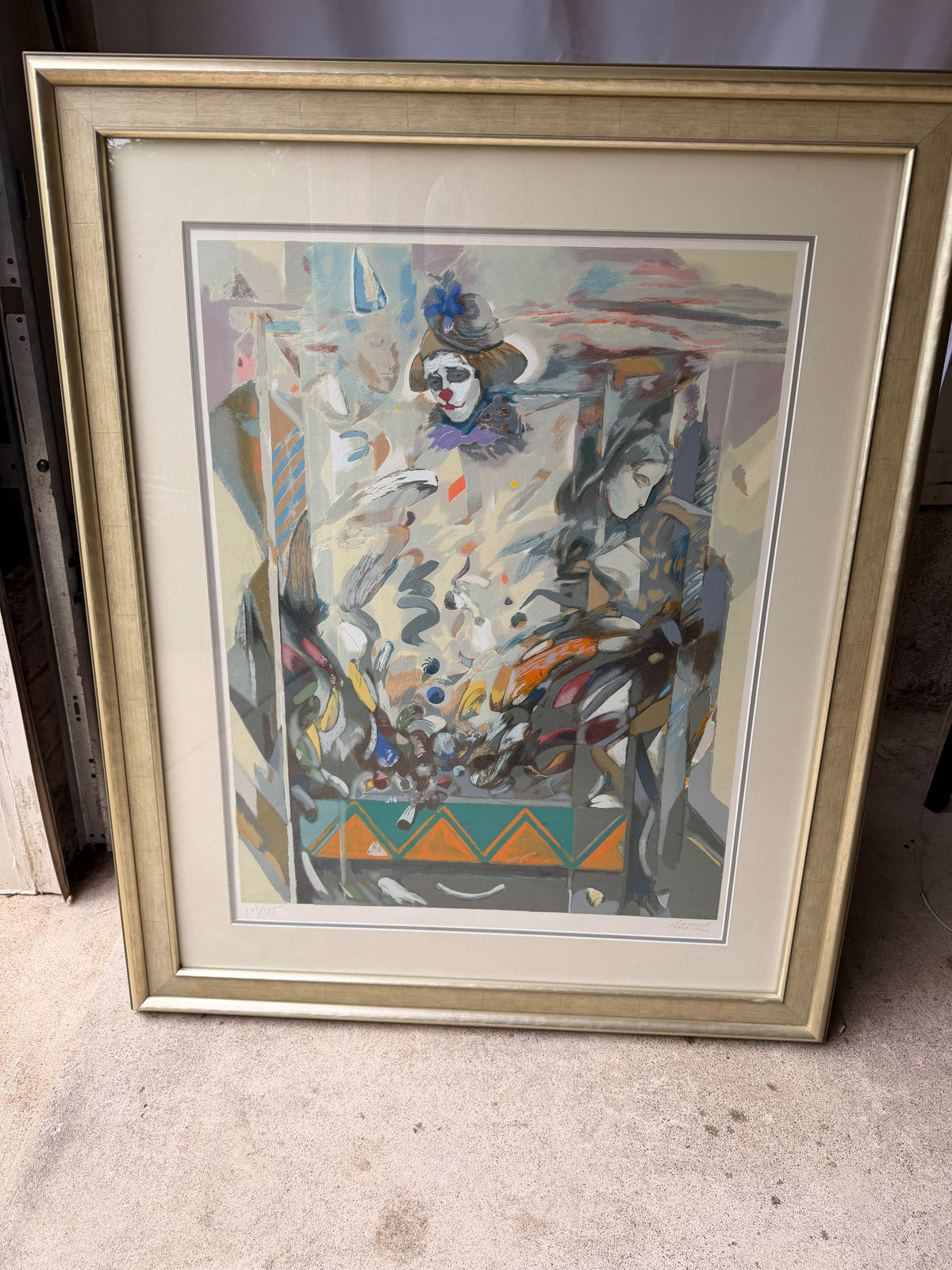 Daniel Merino Signed Clown Harlequin Serigraph Large Framed 43" Local Pickup