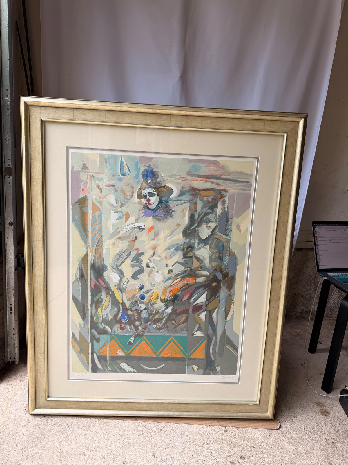 Daniel Merino Signed Clown Harlequin Serigraph Large Framed 43" Local Pickup