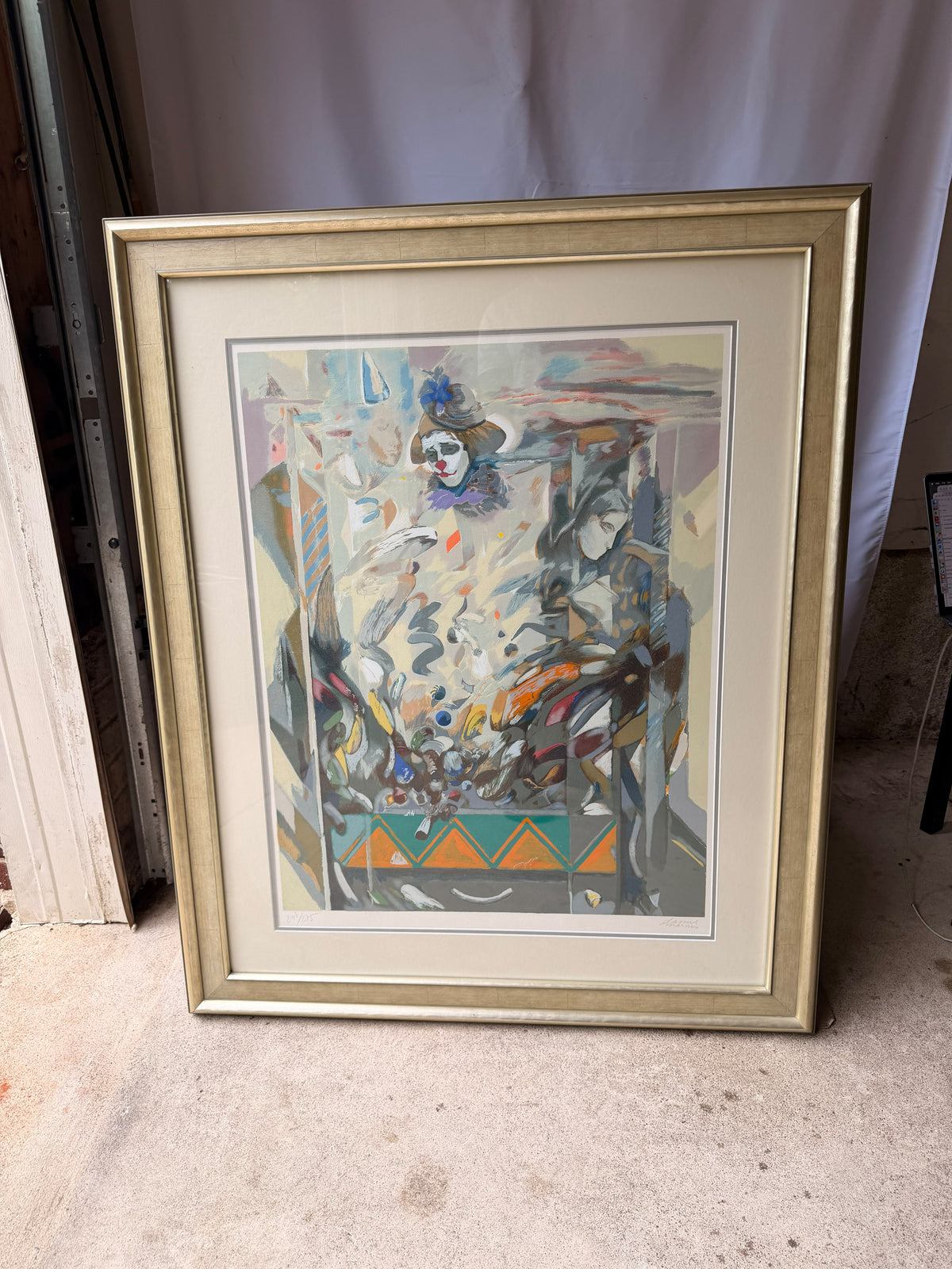 Daniel Merino Signed Clown Harlequin Serigraph Large Framed 43" Local Pickup